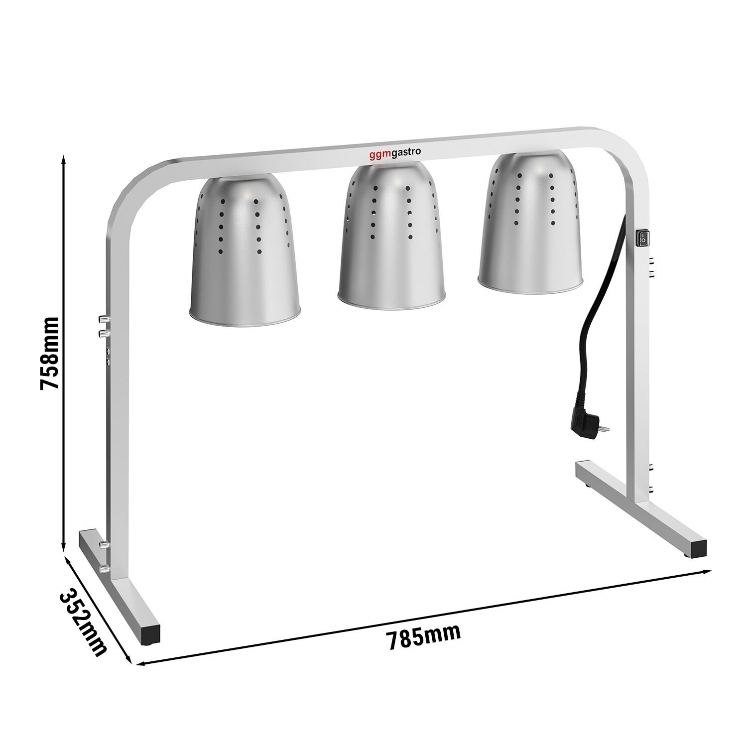 Värmebrygga infraröd med 3 värmelampor - 750 W - kantig - höjdjusterbar - aluminium