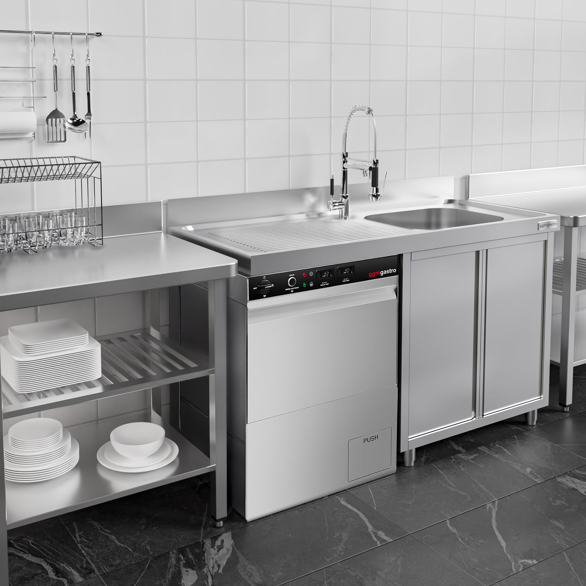 Lave-vaisselle - Manuel - 5,1 kW - avec pompe de détergent, de rinçage et de vidange