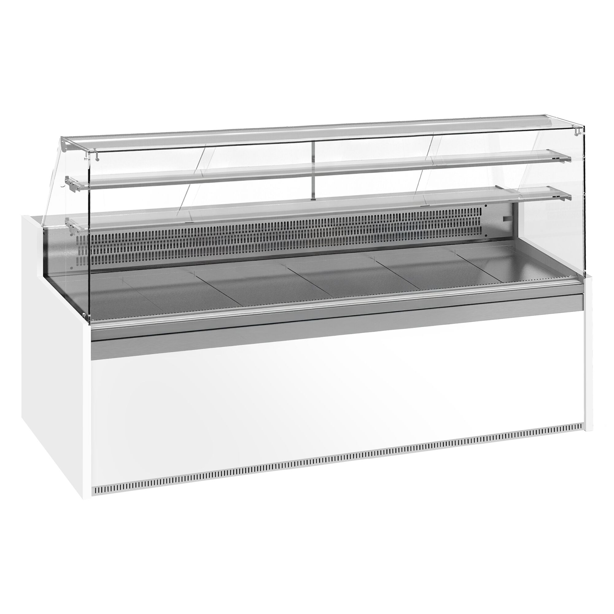 Comptoir vitrine réfrigérée - 2560x985mm - +4/+8°C - 4 portes - 2 étagères - Éclairage LED