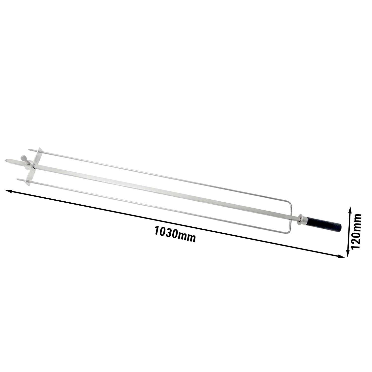 Lame avec brochette pour rôtissoire à poulets - 1030x120x75mm - Inox - avec poignée en plastique - pour séries GM, HGEM & EM