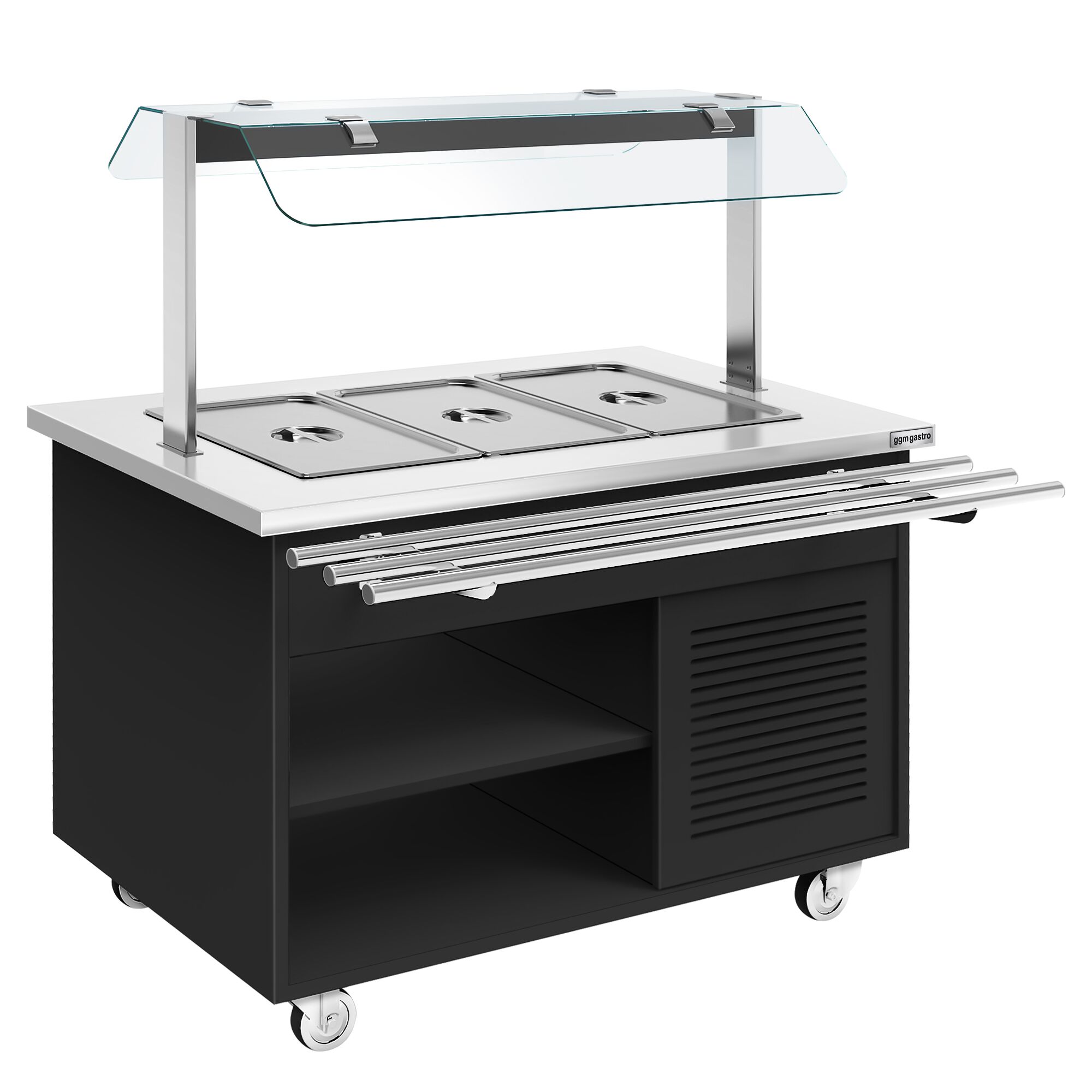 Buffet réfrigéré DANZIG - 1300mm - 3 bacs GN 1/1 - avec Glissière pour plateaux - Noir