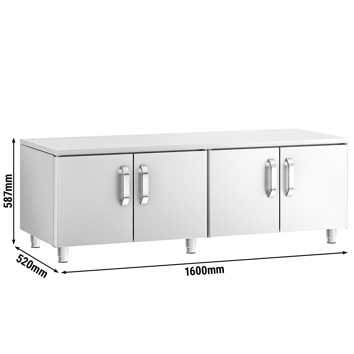 Soubassement neutre fermé en acier inoxydable - 1600mm - 4 portes