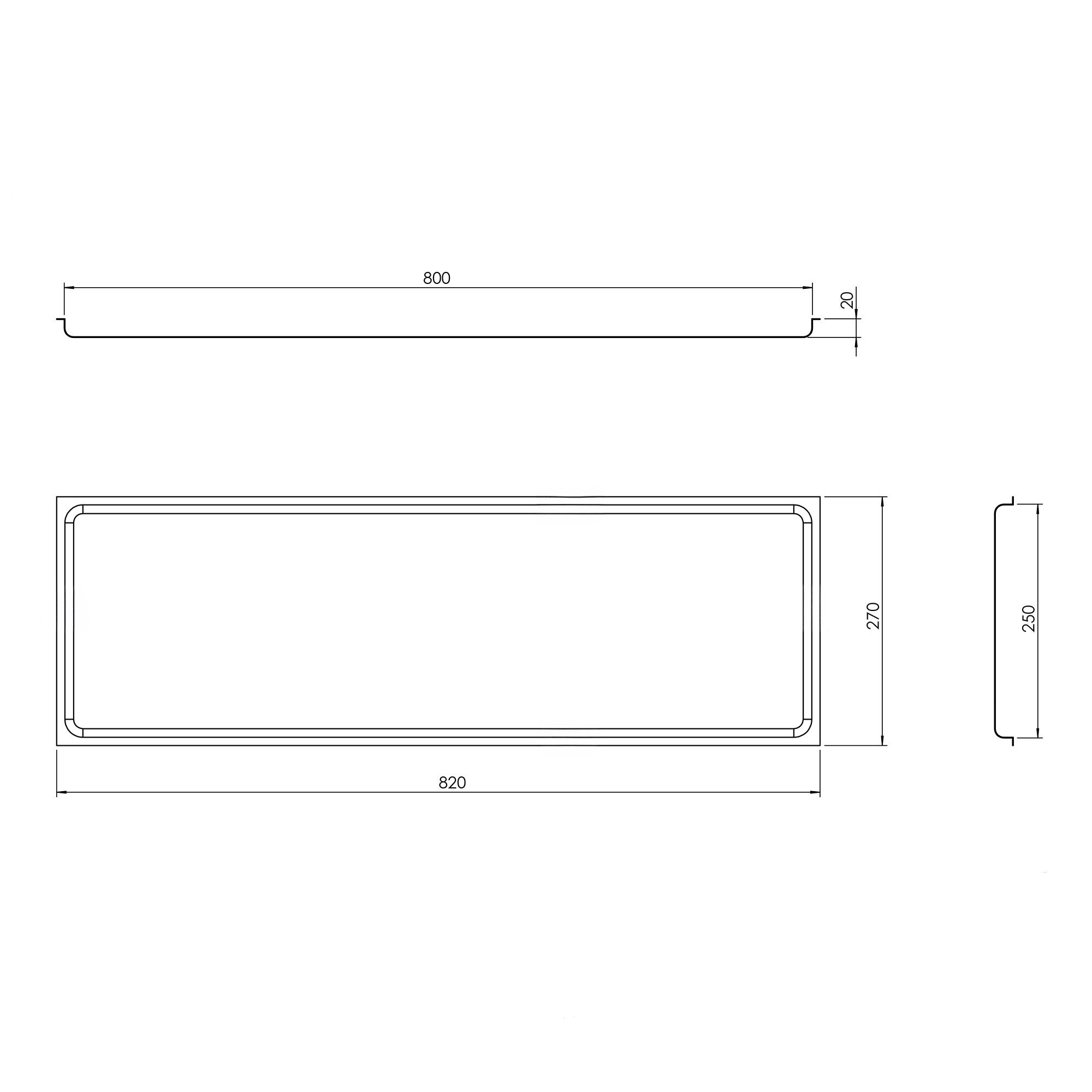 Plateau de service avec rebord - Acier inoxydable - avec rebord - rectangulaire - 820x270x20mm