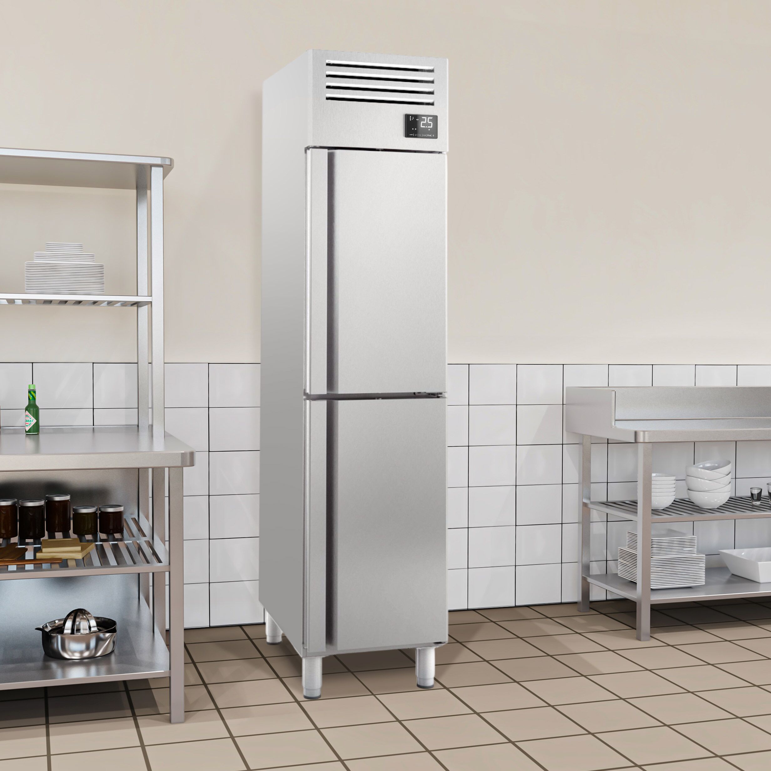 Upright Fridge Stainless steel PREMIUM PLUS - GN 1/1 - 325L - with 2 doors