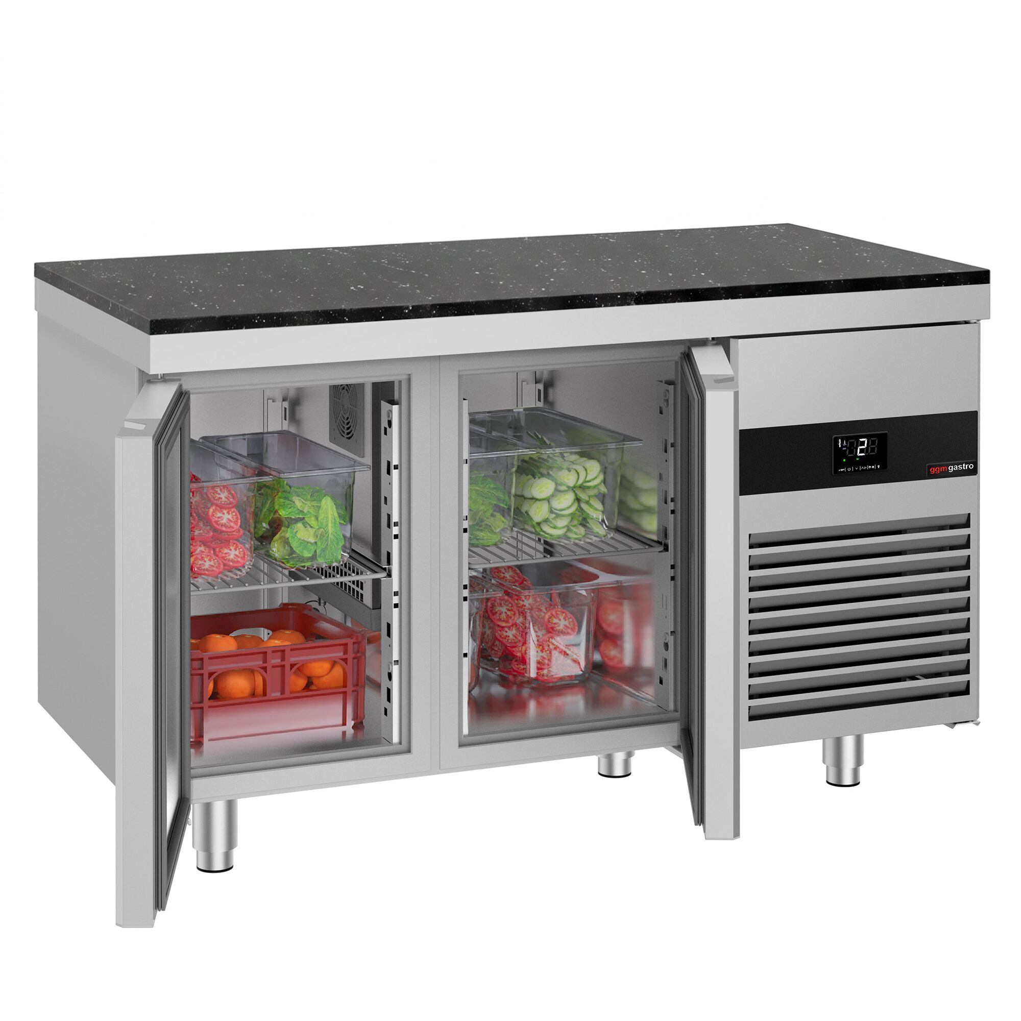 PREMIUM Refrigerated Counter – 1400 × 700 mm – with 2 Doors – incl. Granite Worktop