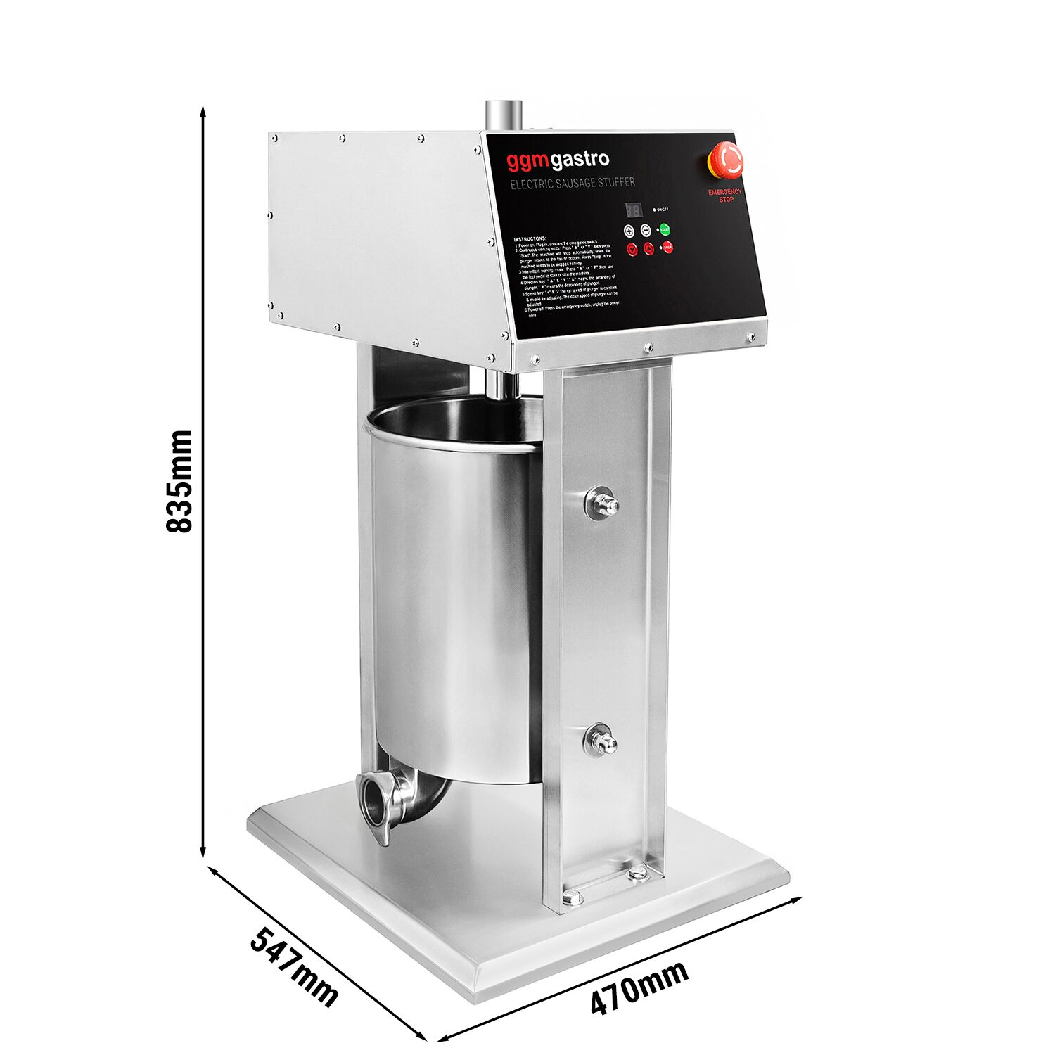Poussoir à saucisses Électrique & Machine à churros - 20 Litres - 180 Watts - inox - incl. 4 Embouts à saucisses & 3 Embouts à churros
