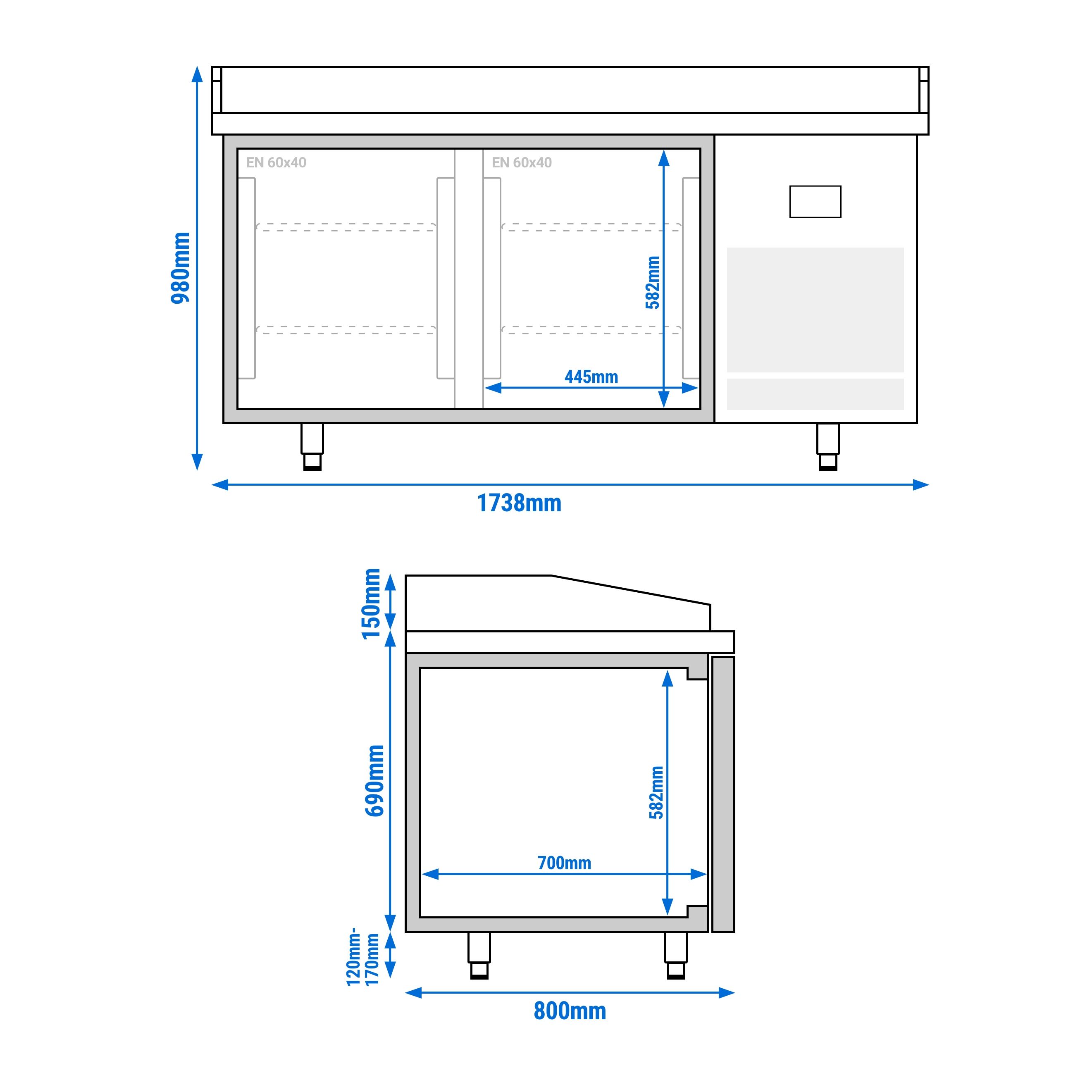 Table réfrigérée à pizza Premium PLUS - 1783 x 800 mm - avec 2 portes