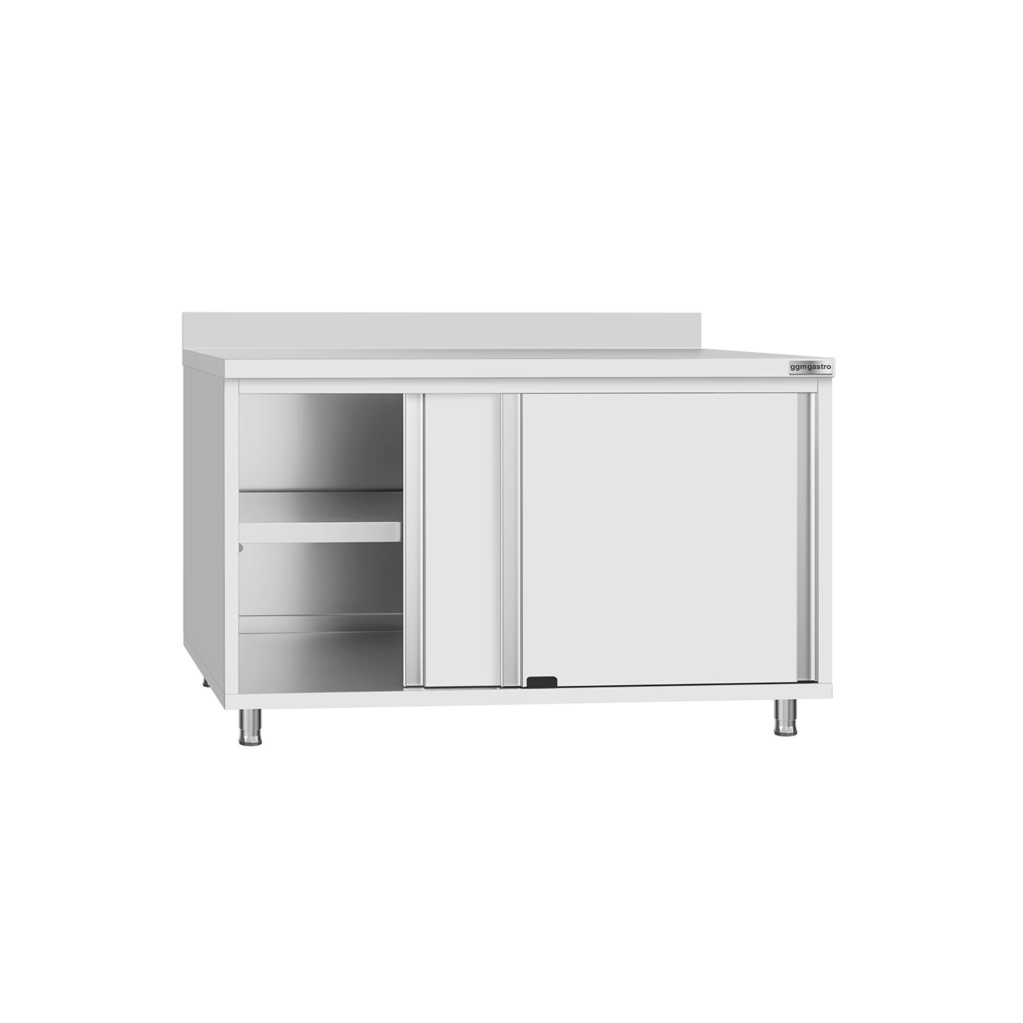 Table armoire en acier inoxydable ECO - 1200x600mm - avec portes coulissantes - avec dosseret