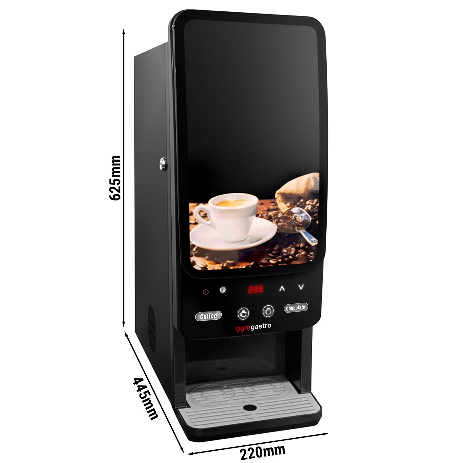 Commercial tabletop instant hot drinks machine, 2 ingredient canisters — 1.8 kW — Touch — Black