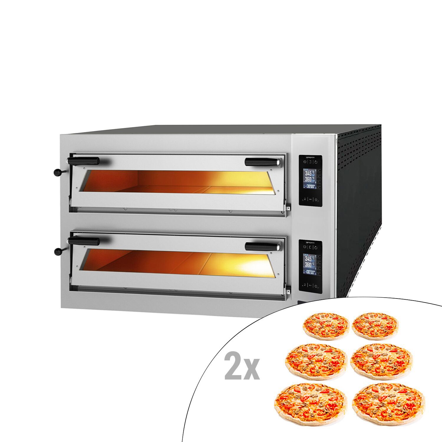 Commercial Deep Double-Deck Electric Pizza Oven Digital – 6+6 pizzas Ø35 cm - 400°C - Soft-Touch