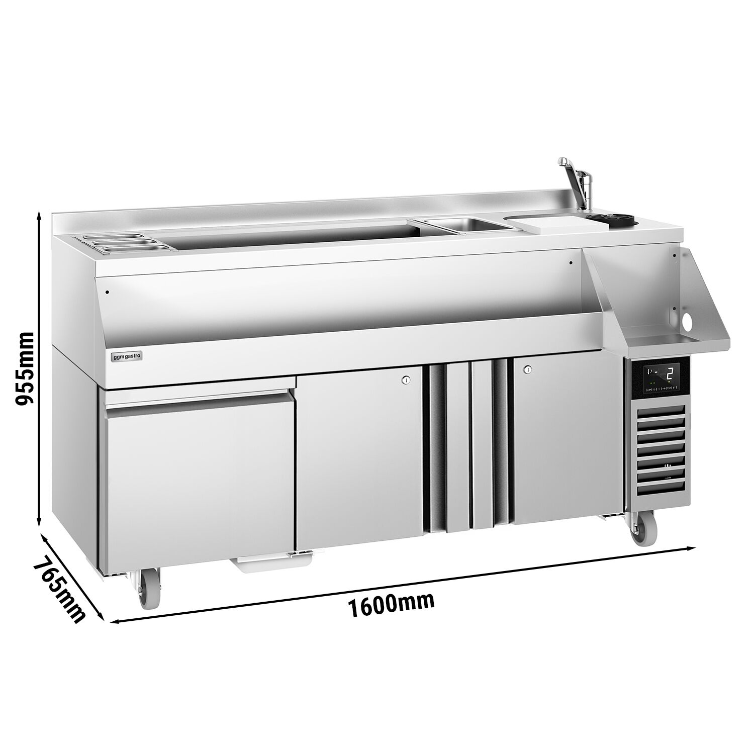 Barowy stół chłodniczy - 1600mm - 235L - 2 drzwi, 1 szuflada[y] - 230V
