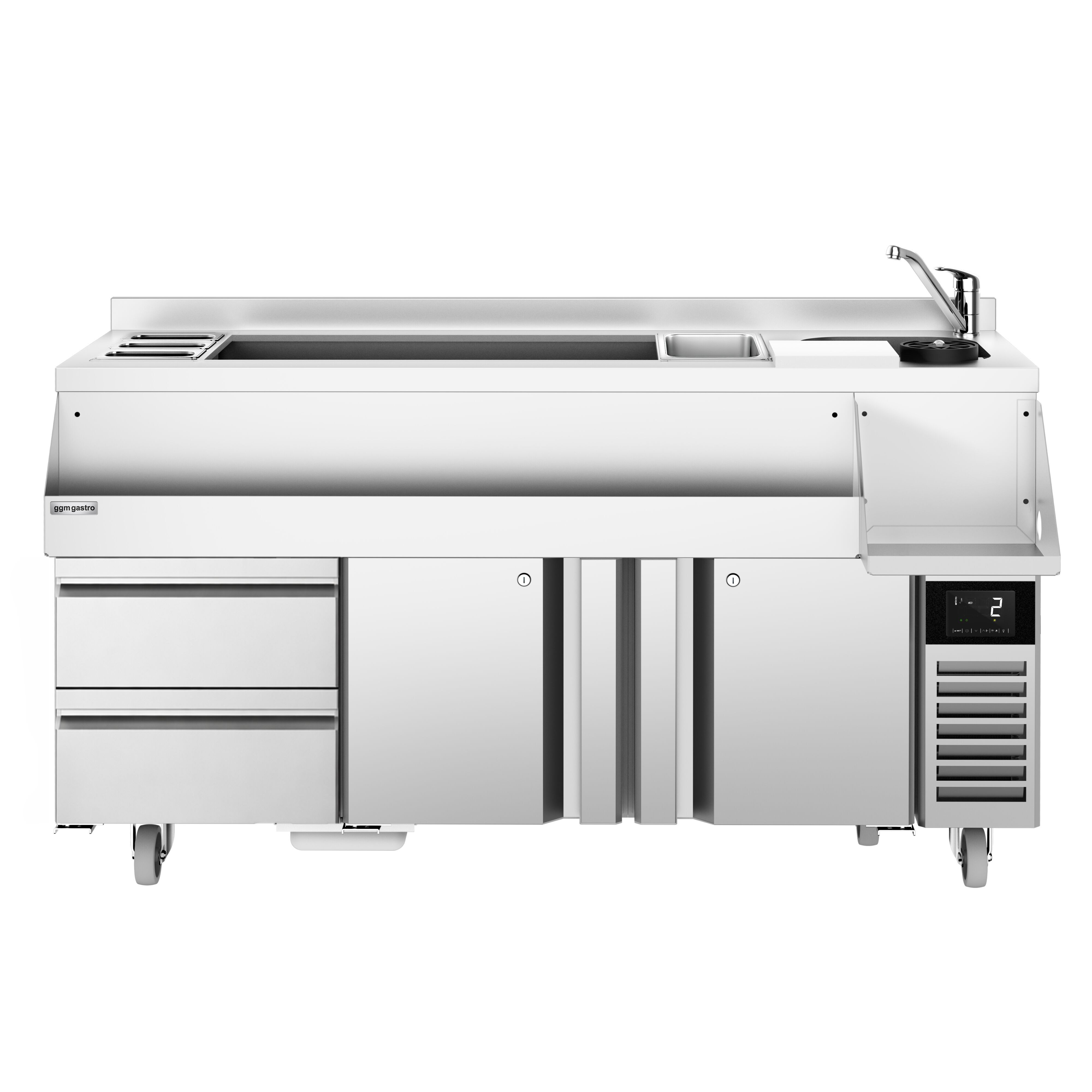 Kylmäpöytä – cocktail-asema - 1600 mm - 235 l - 2 ovea, 2 vetolaatikkoa & 230 V pistorasia
