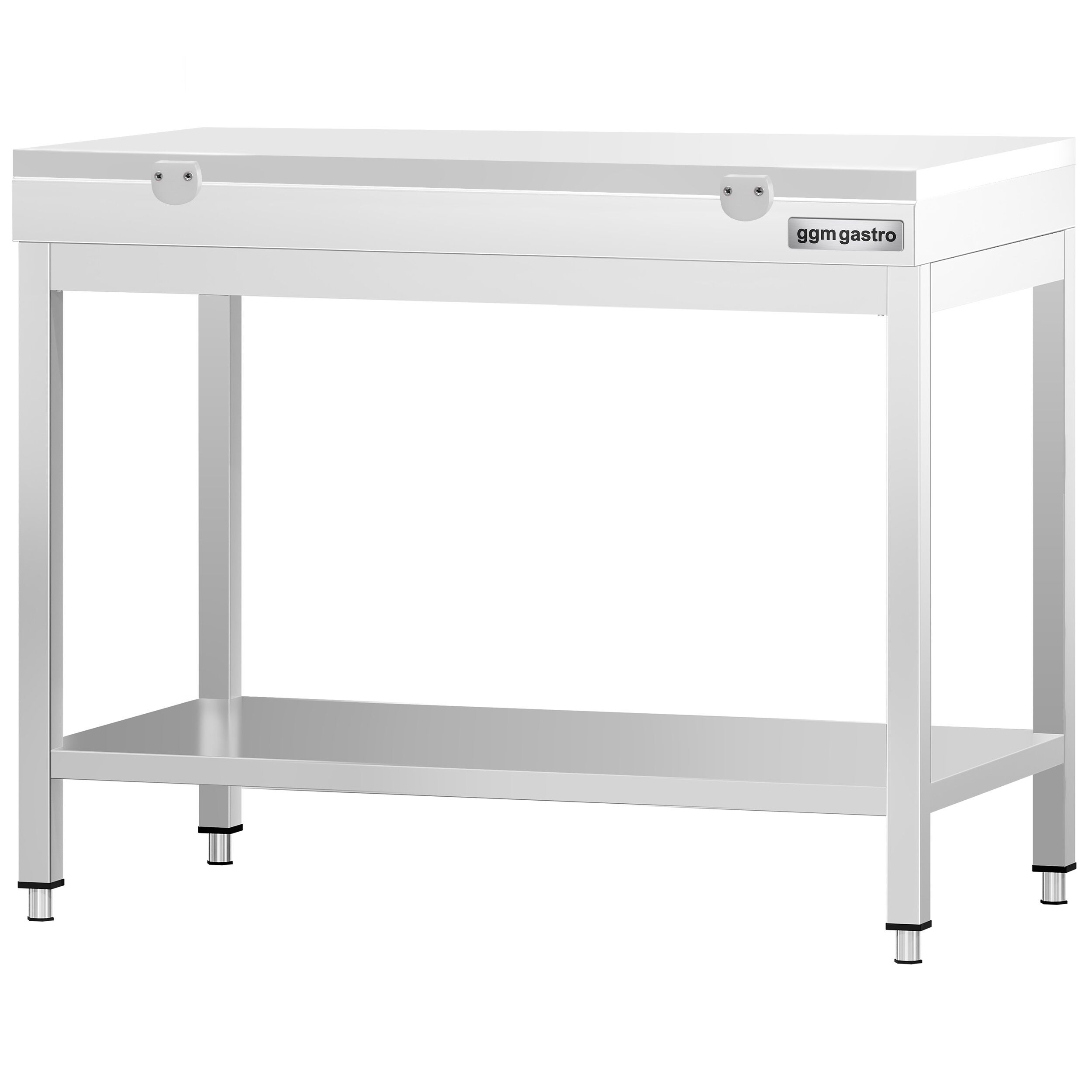 Stół roboczy centralny ze stali nierdzewnej PREMIUM - 800x600mm - z półką - z deską do krojenia Biały