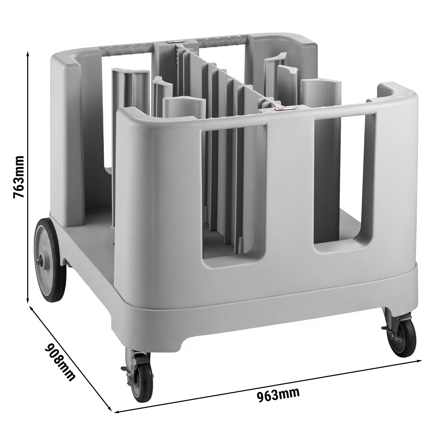 Chariot porte-assiettes - 963mm - avec roulettes & 6 cloisons de séparation réglables - 405 assiettes - Polyéthylène