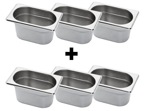 (6 pcs) Stainless Steel Gastronorm Container GN 1/9 - Depth: 100mm