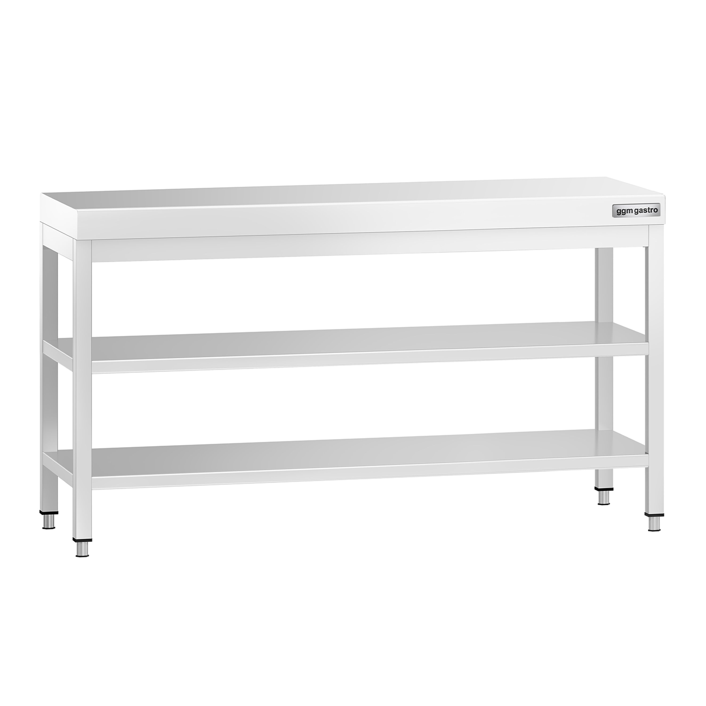 Table de travail inox PREMIUM - 1600 x 600 mm - avec tablette inférieure & Tablette intermédiaire