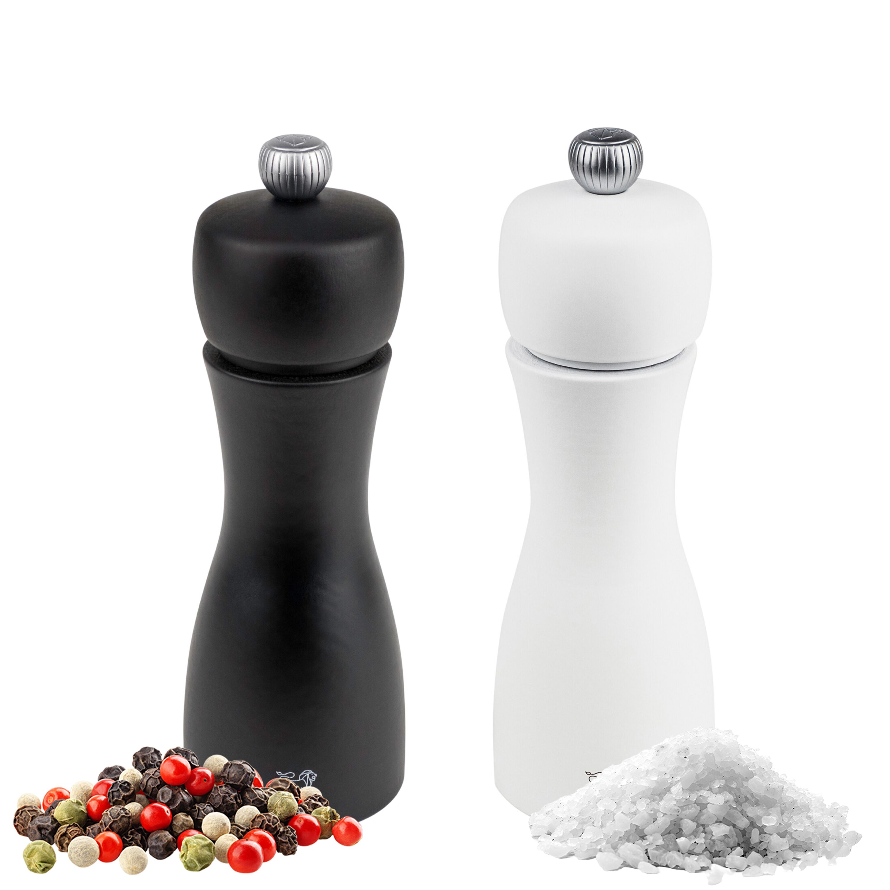 (6 pièces) PEUGEOT | TAHITI – Moulin à sel & poivre – Bois – Noir / Blanc mat – Hauteur : 150 mm
