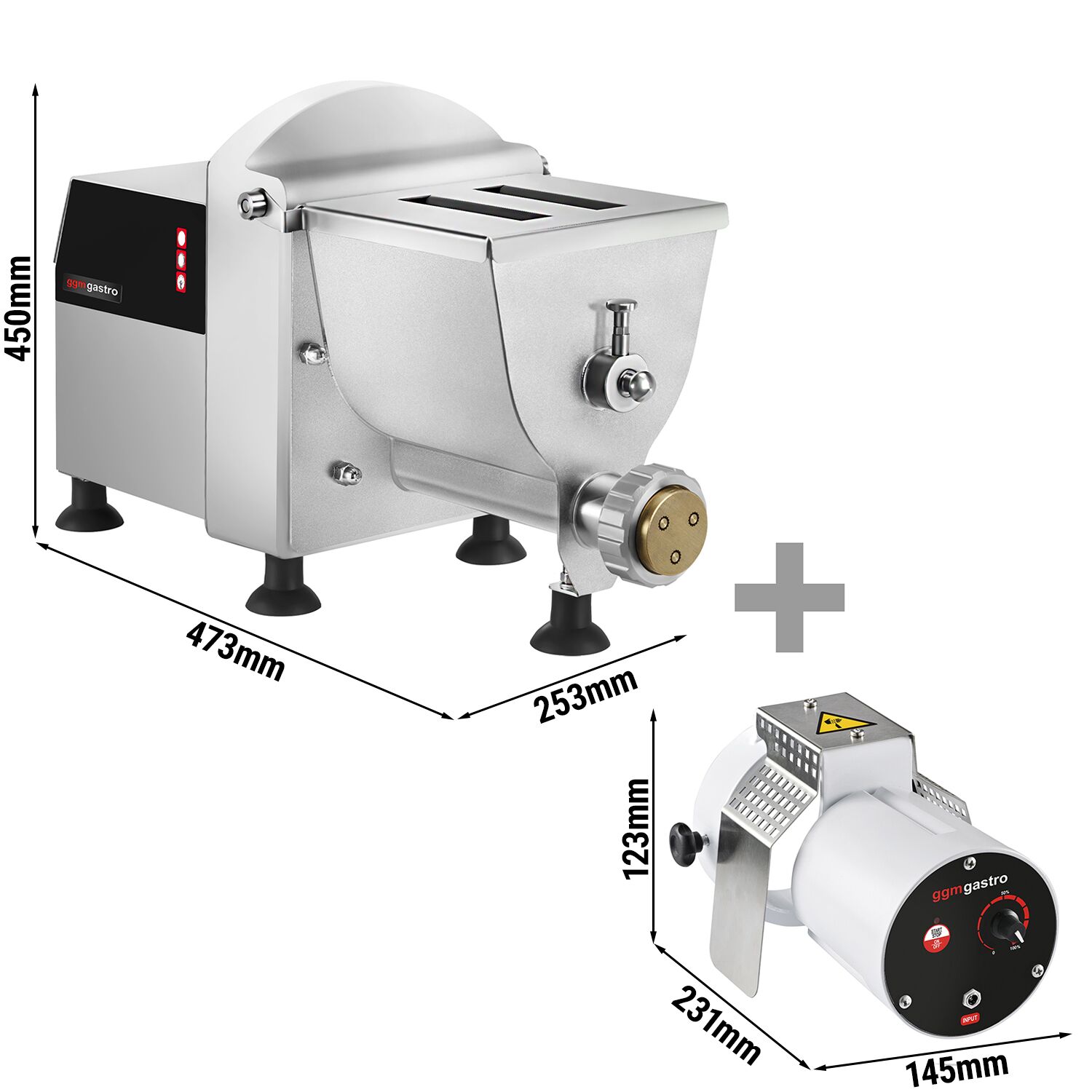 Machine à pâtes électrique – 5 kg/h – 250 watts – Ø 50 mm filière – incl. coupe-pâtes