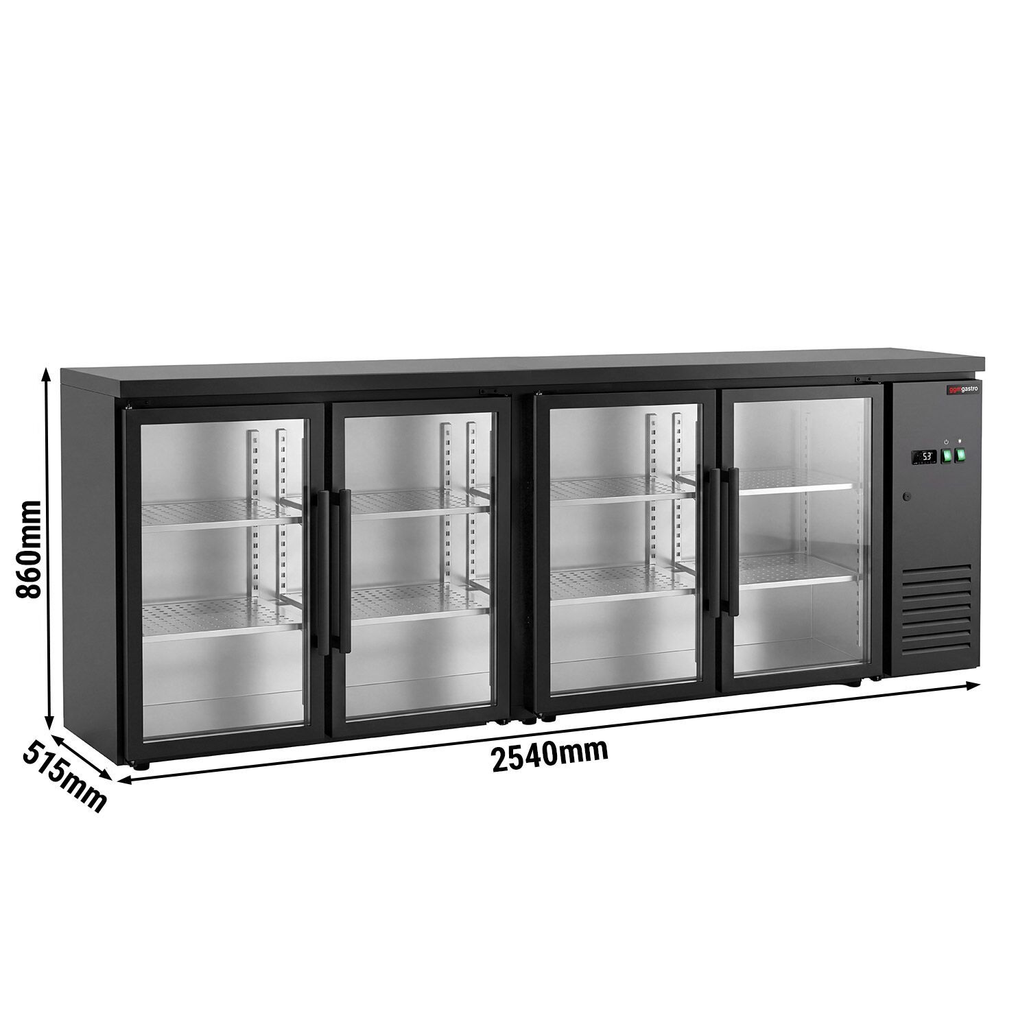 Commercial Back Bar Cooler ECO – 2540 mm – with 4 Glass Doors – with RGB LED Lighting