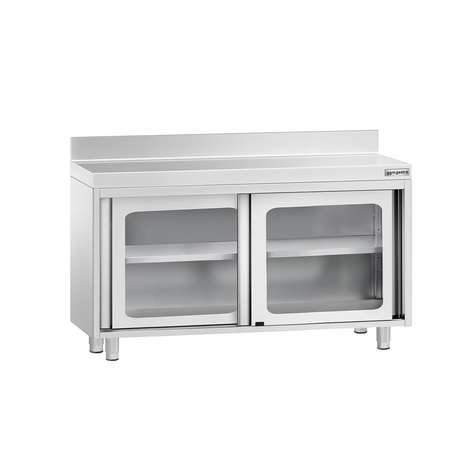 Table armoire en acier inoxydable PREMIUM - 1200x700mm - avec portes coulissantes vitrées - avec dosseret