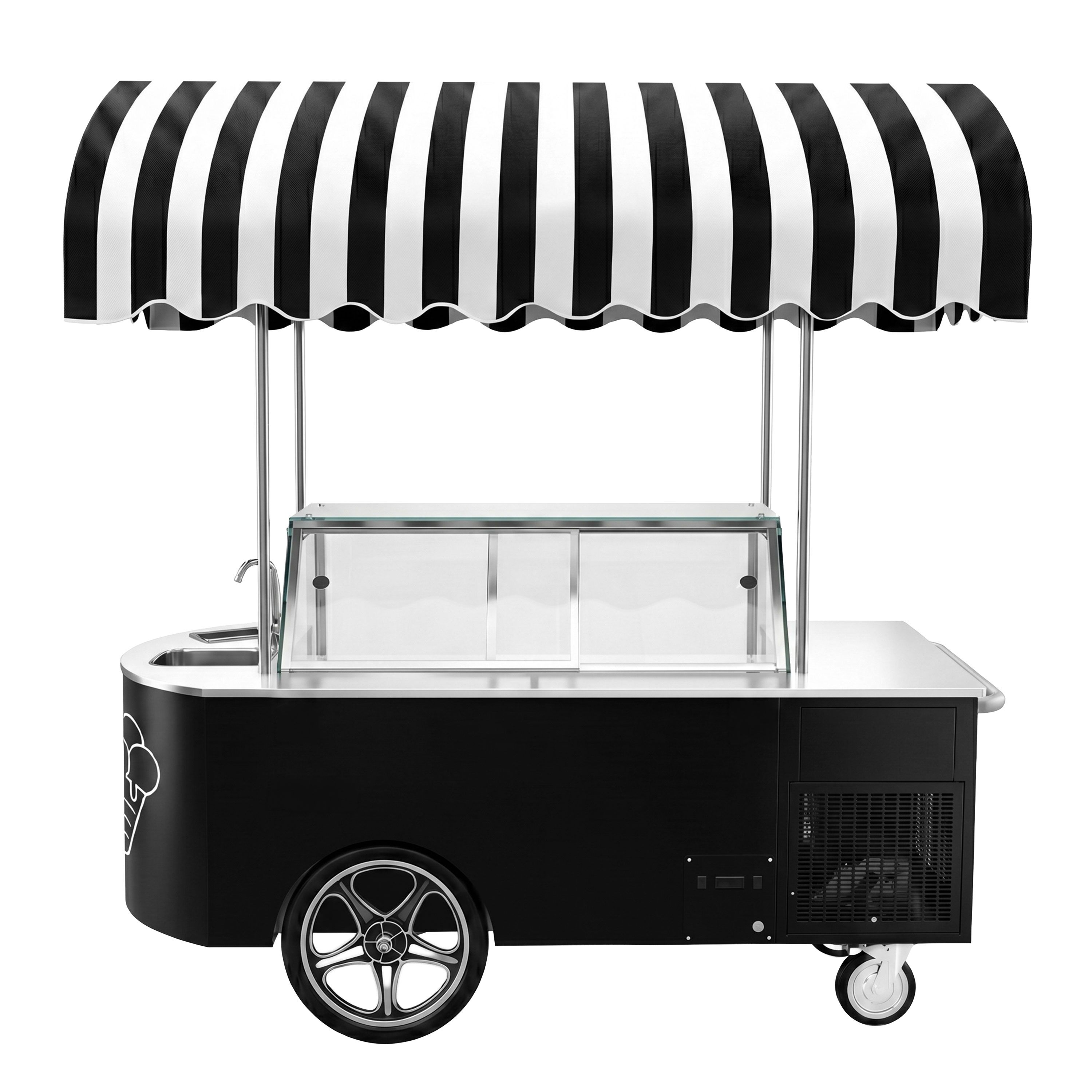Speiseeiswagen - 2146mm - mit Waschbecken & eckiger Eistheke - für 9x 5 Liter Eisbehälter
