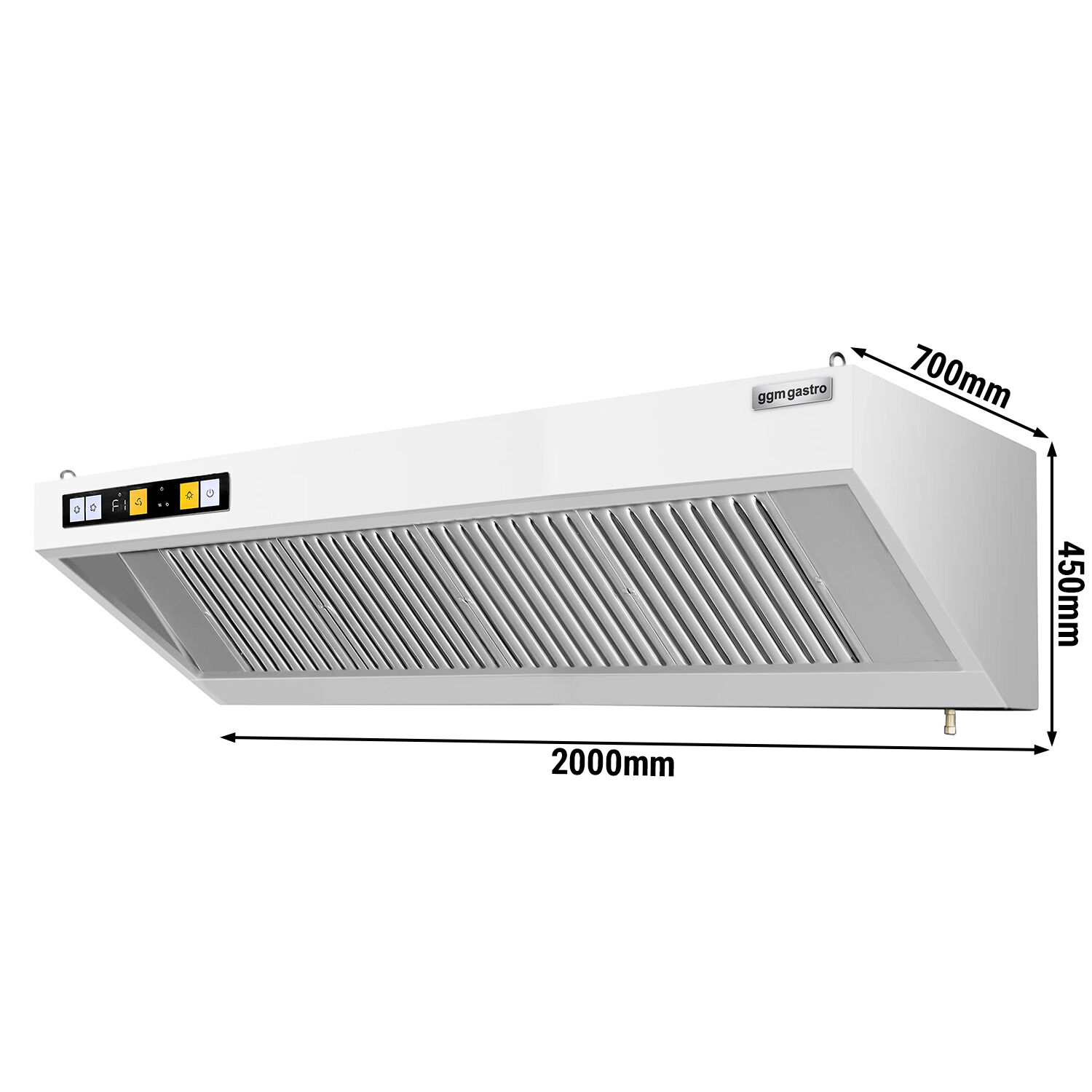 Hotte murale avec moteur – 2000 mm – régulateur, filtre et lampe