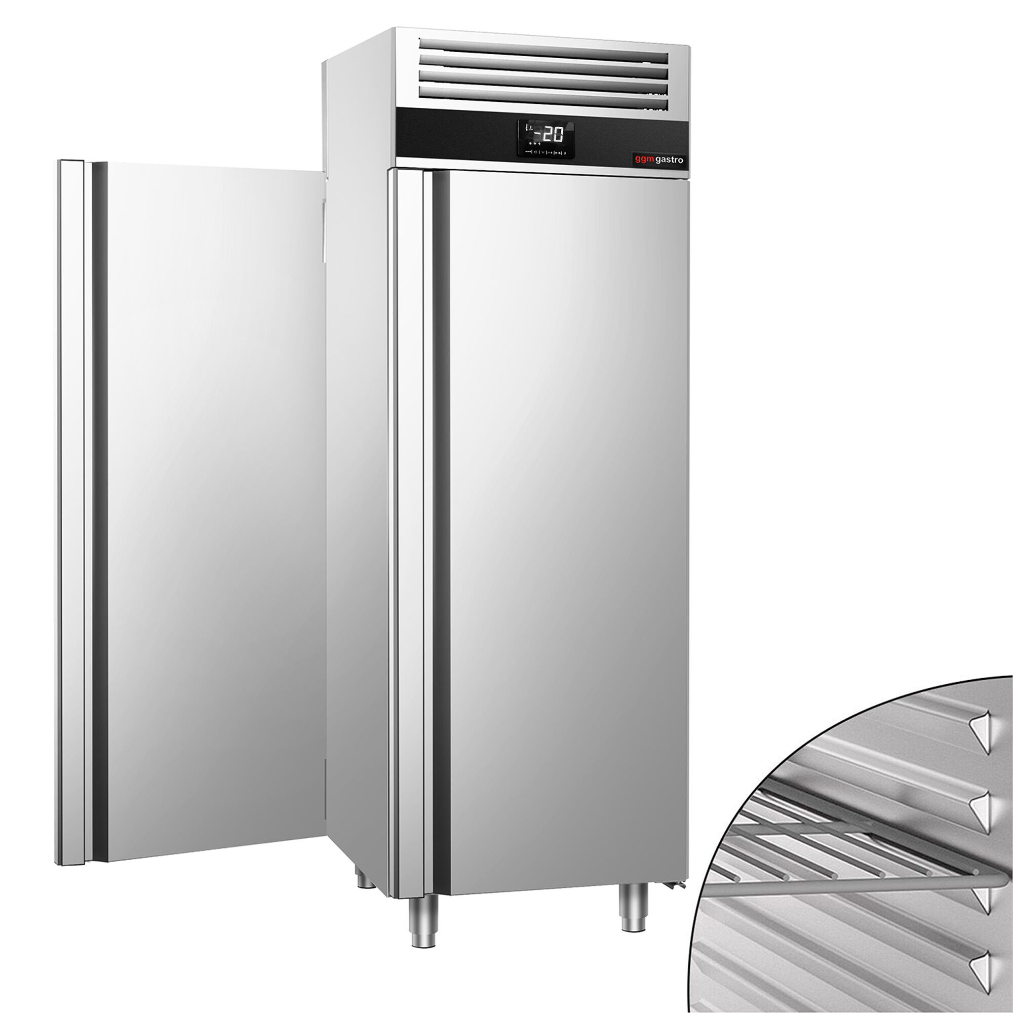 Armoire réfrigérée négative en acier inoxydable AISI 304 PREMIUM - GN 2/1 - 1460 L - avec 1 porte avant & 1 porte arrière & 3 grilles de support & 3 paires de glissières