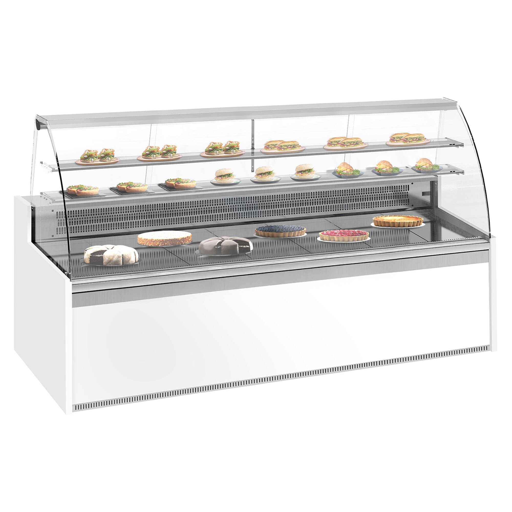 Comptoir vitrine réfrigérée - 2560x985mm - 430L - +4/+8°C - 4 portes - Vitre bombée