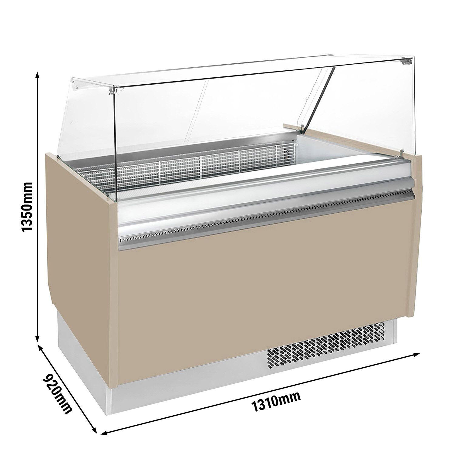 Vitrine à glace LIAM – 1310 mm – refroidissement statique – pour 10+10 bacs à glace de 5 litres – Beige