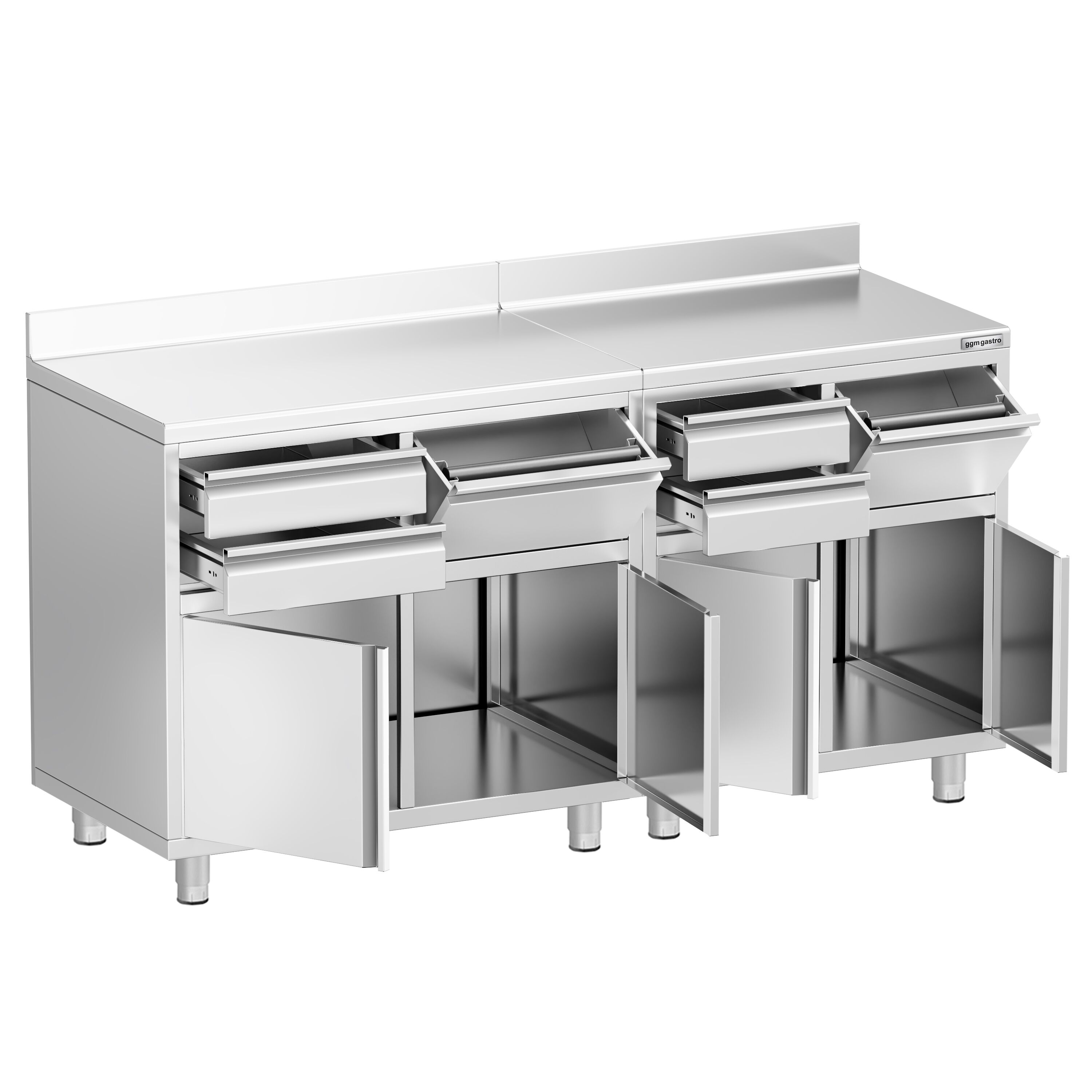 Armoire de travail pour machine à café filtre - 1800x600mm - avec dosseret - 4 tiroirs, 2 portes battantes