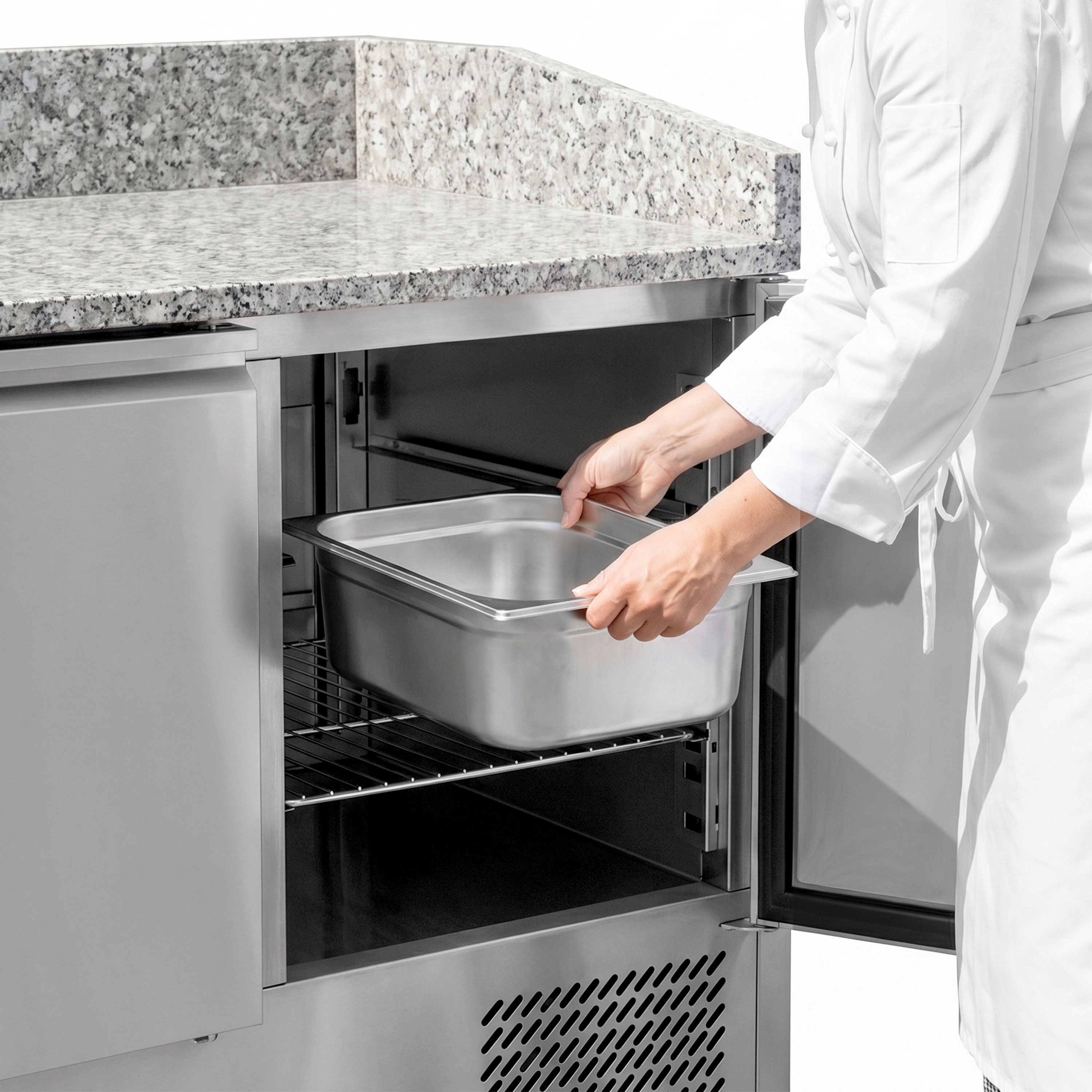 Table réfrigérée pour pizza ECO - 1400 x 700 mm - avec 3 portes - incl. vitrine réfrigérée - 6 x GN 1/4