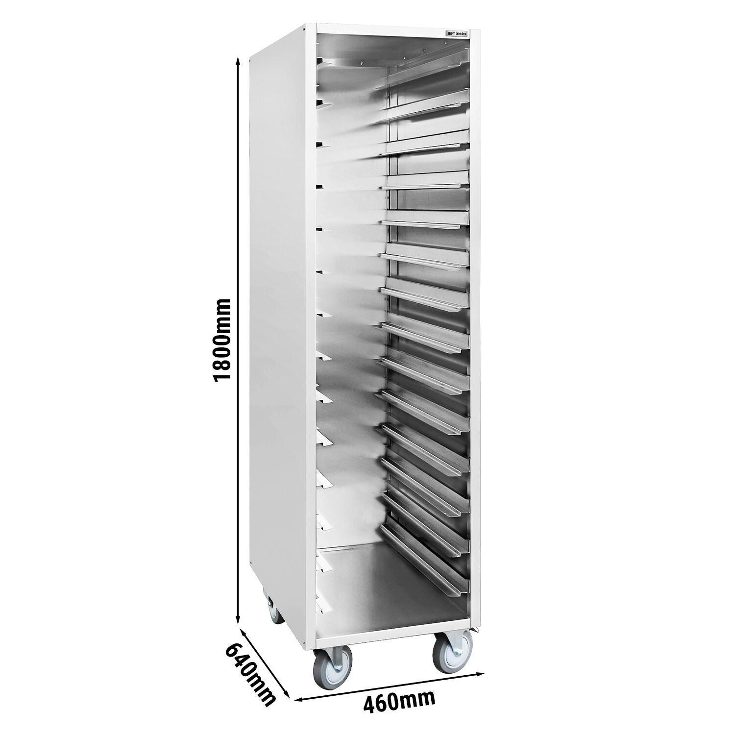 Chariot à plateaux en inox – pour 14 × GN 1/1 ou 14 × EN 600 × 400