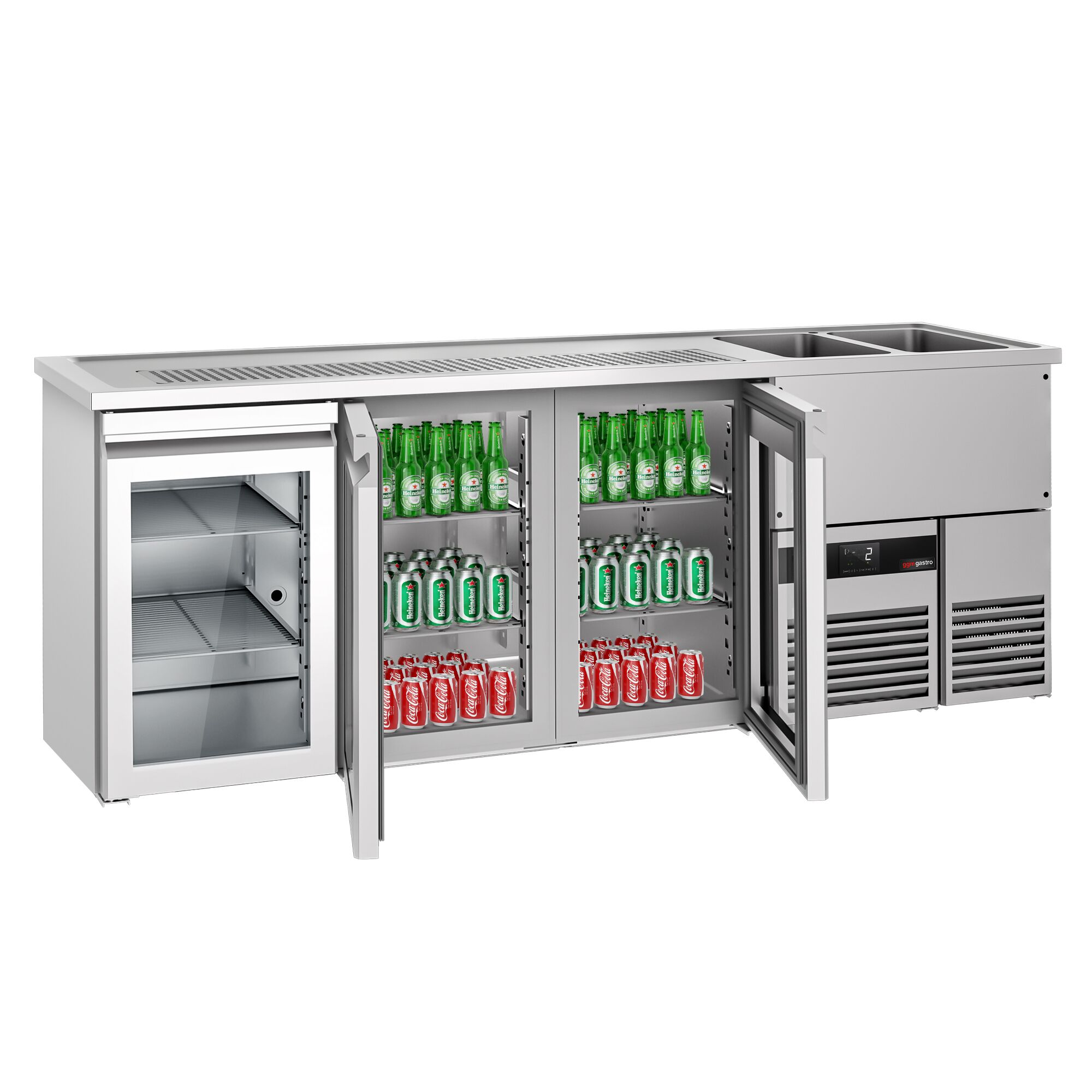 Comptoir de bar réfrigéré PREMIUM - 2500x700mm - 3 portes vitrées