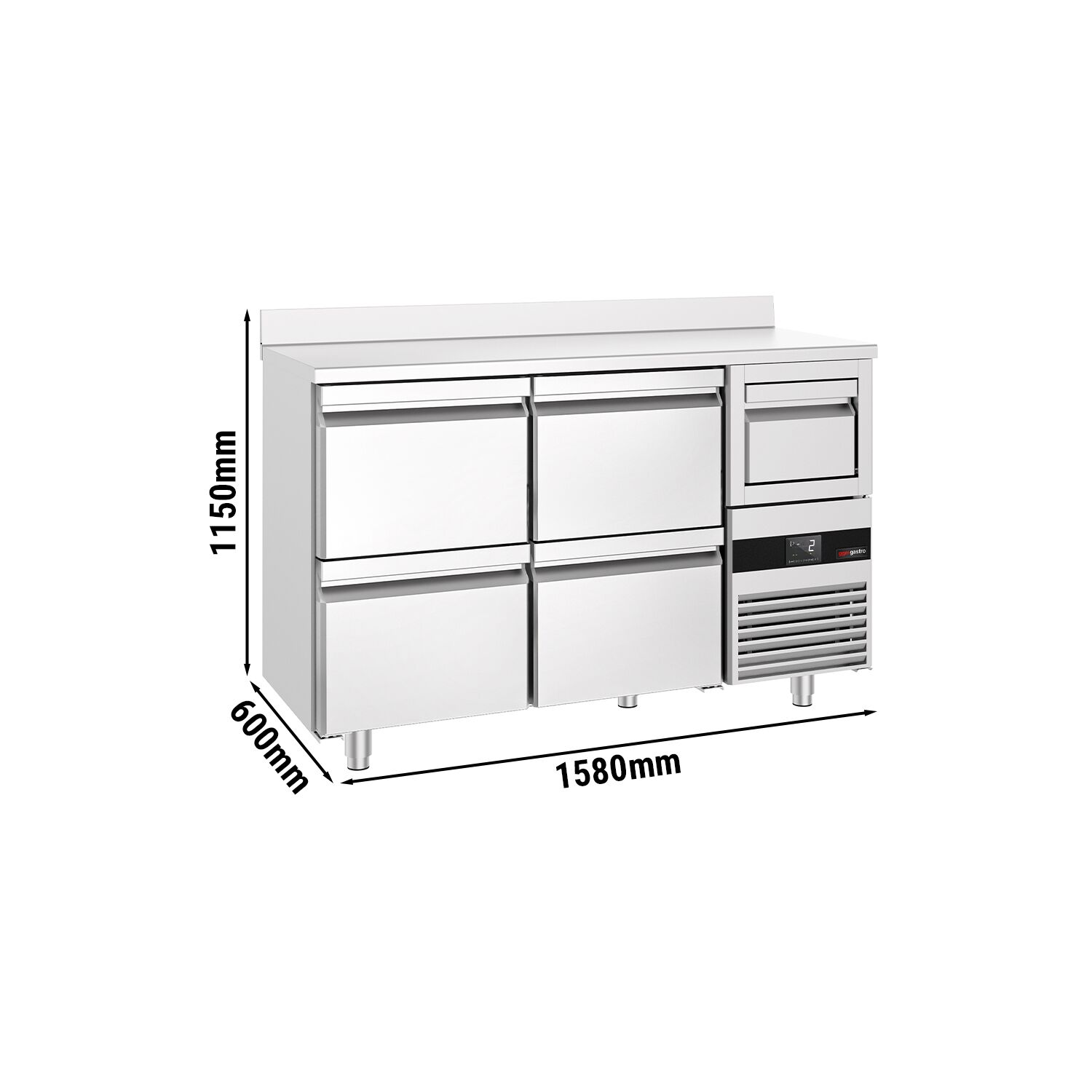 Arrière-bar réfrigéré professionnel  PREMIUM - 1580x600 mm - 4 tiroirs, dosseret & bac à marc pour café