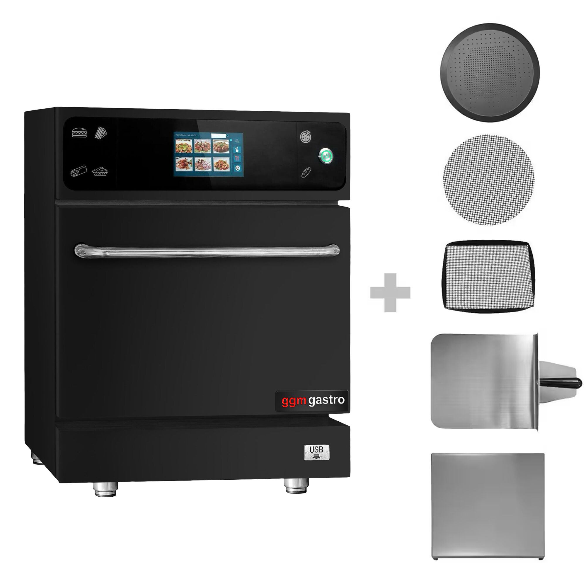 Four à cuisson accélérée - 3,5 kW - noir - incl. plaque à pizza, panier, plaque antiadhésive | cuisson 80 % plus rapide