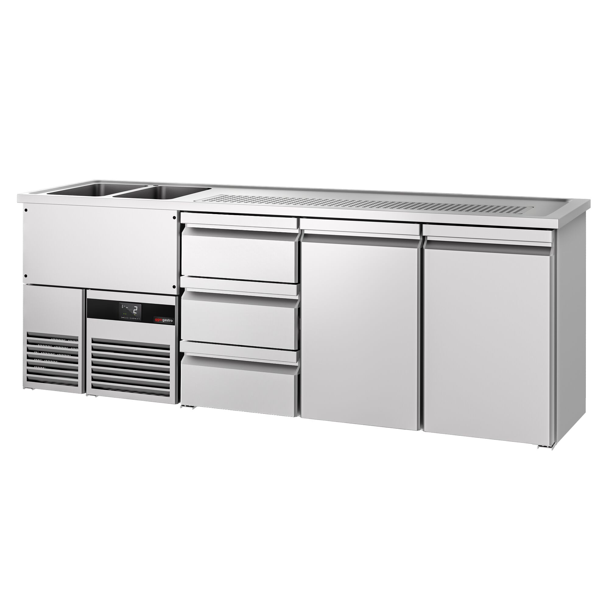 Comptoir de bar réfrigéré PREMIUM - 2500x700mm - 2 portes & 3 tiroirs