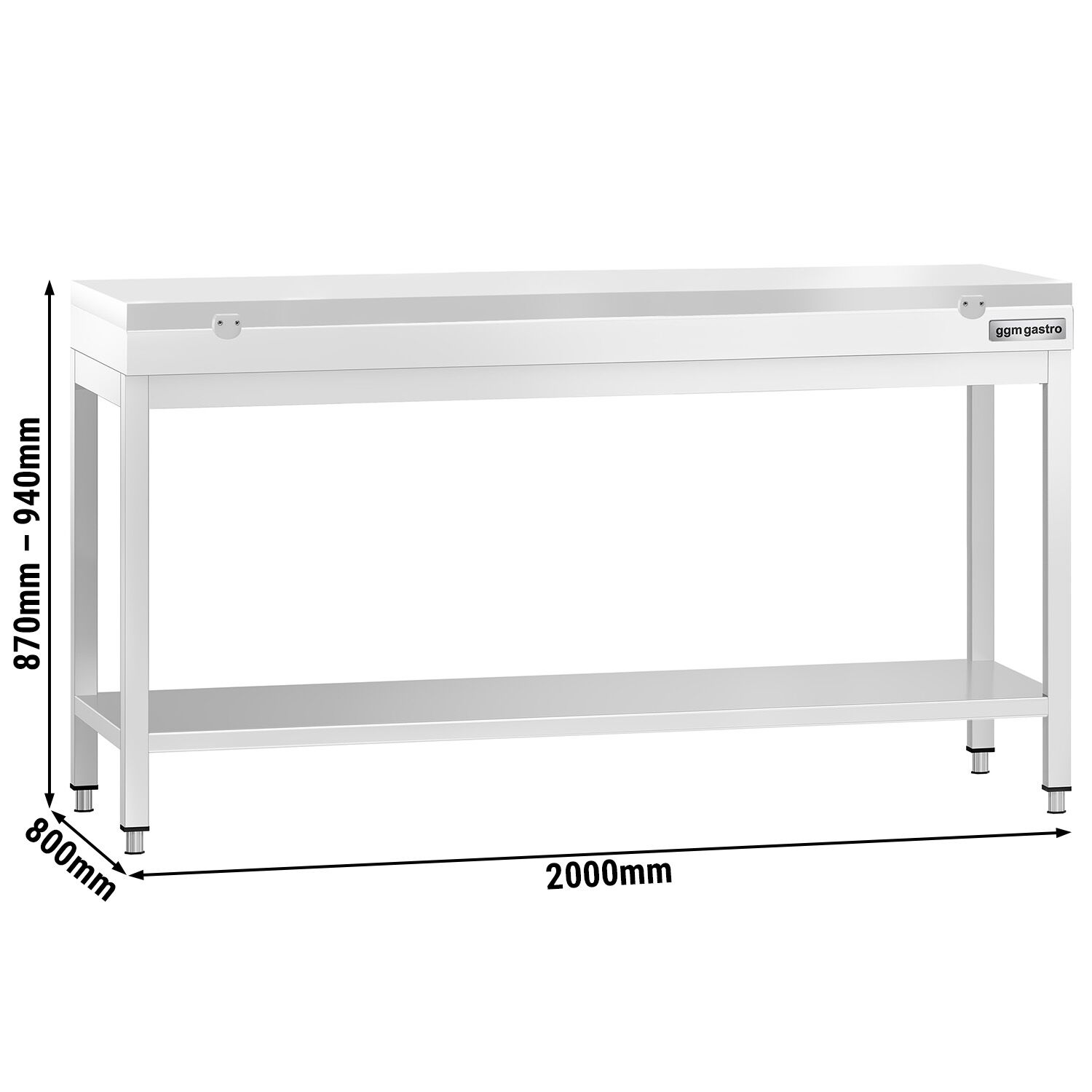 Table de travail inox PREMIUM - 2000 x 800 mm - avec tablette inférieure - incl. Planche à découper Blanche