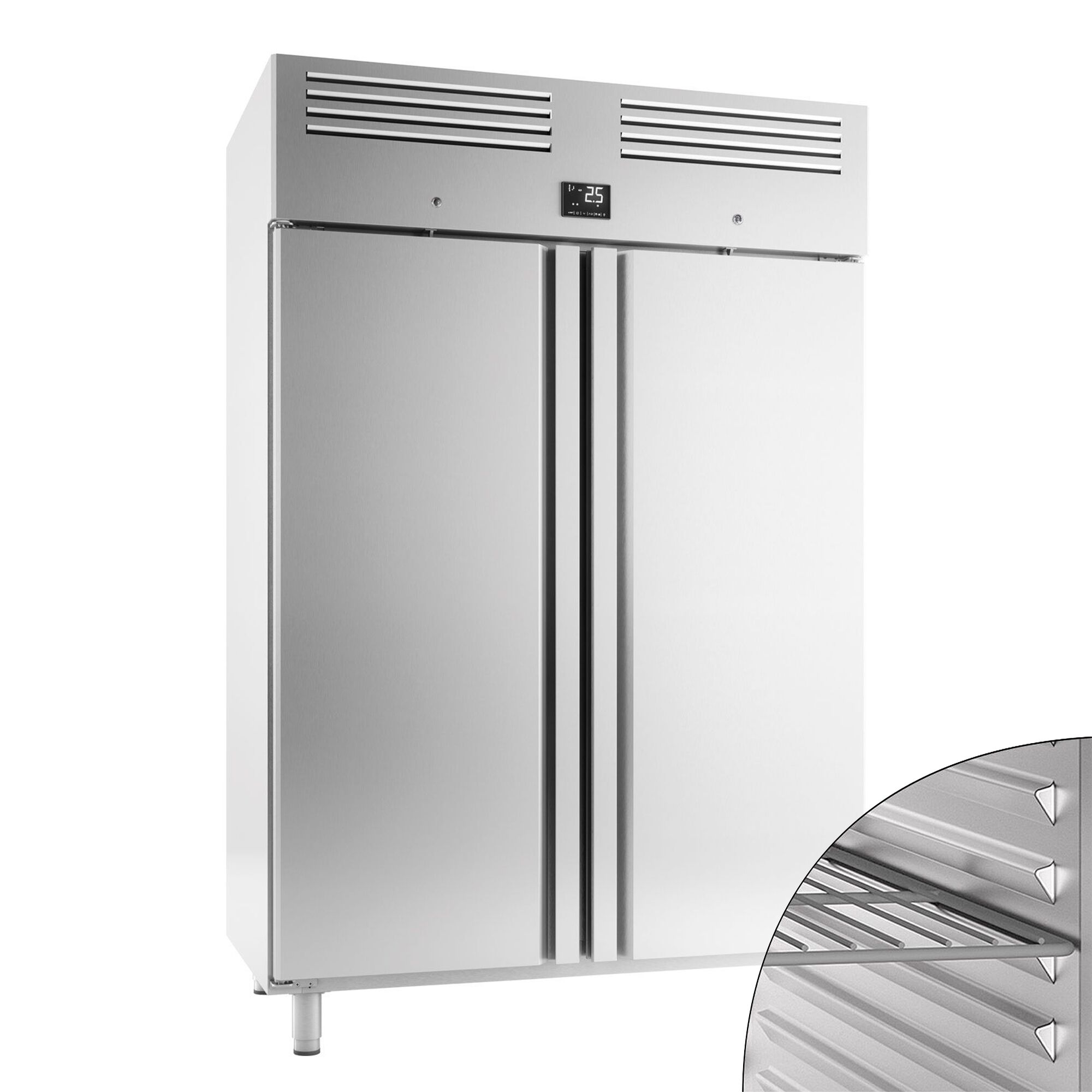 Armoire réfrigérée positive en acier inoxydable PREMIUM PLUS - GN 2/1 - 1240 L - avec 2 portes & Glissières GN & 6 grilles GN 2/1