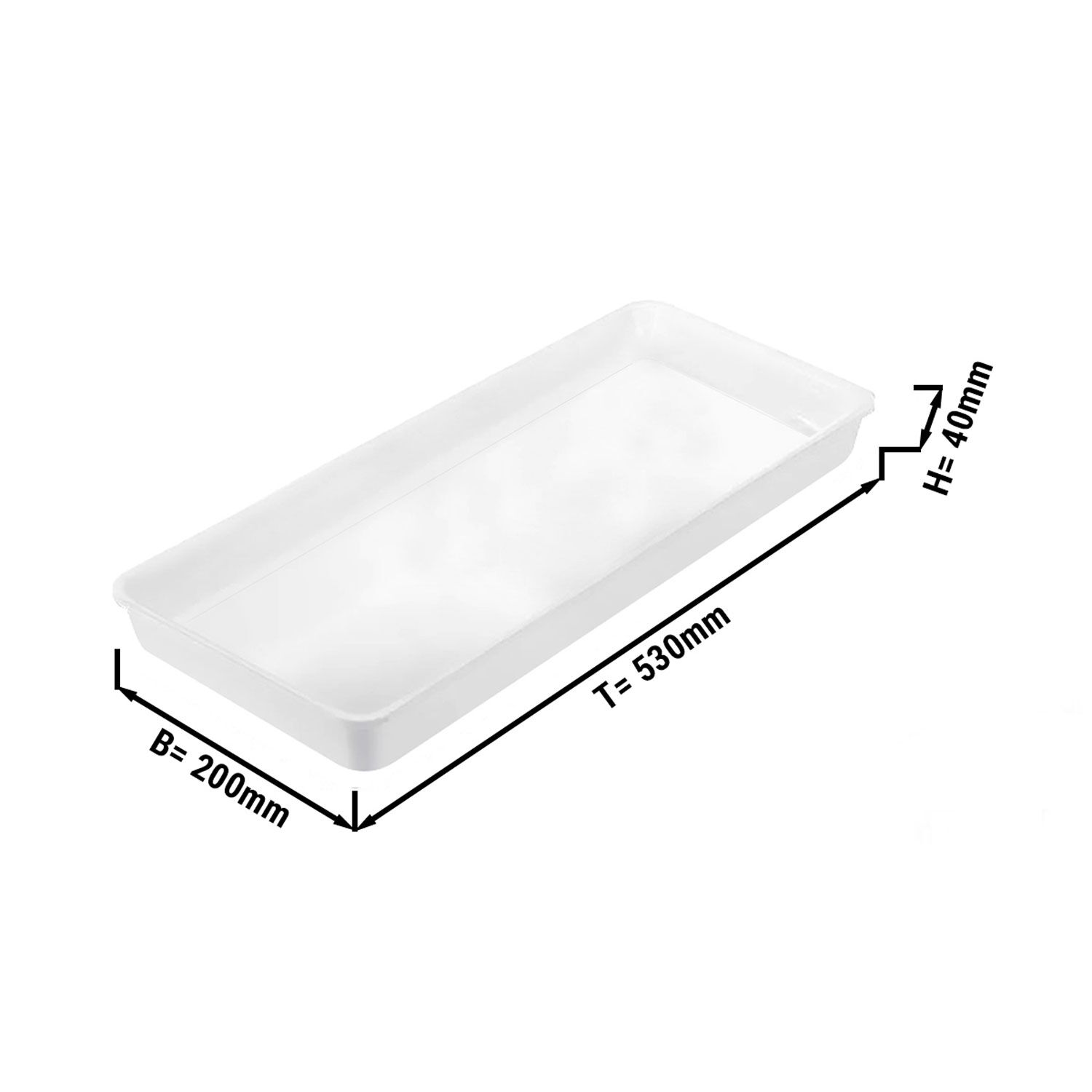 Plateau de présentation rectangulaire – plastique – 530 × 200 × 40 mm – Blanc