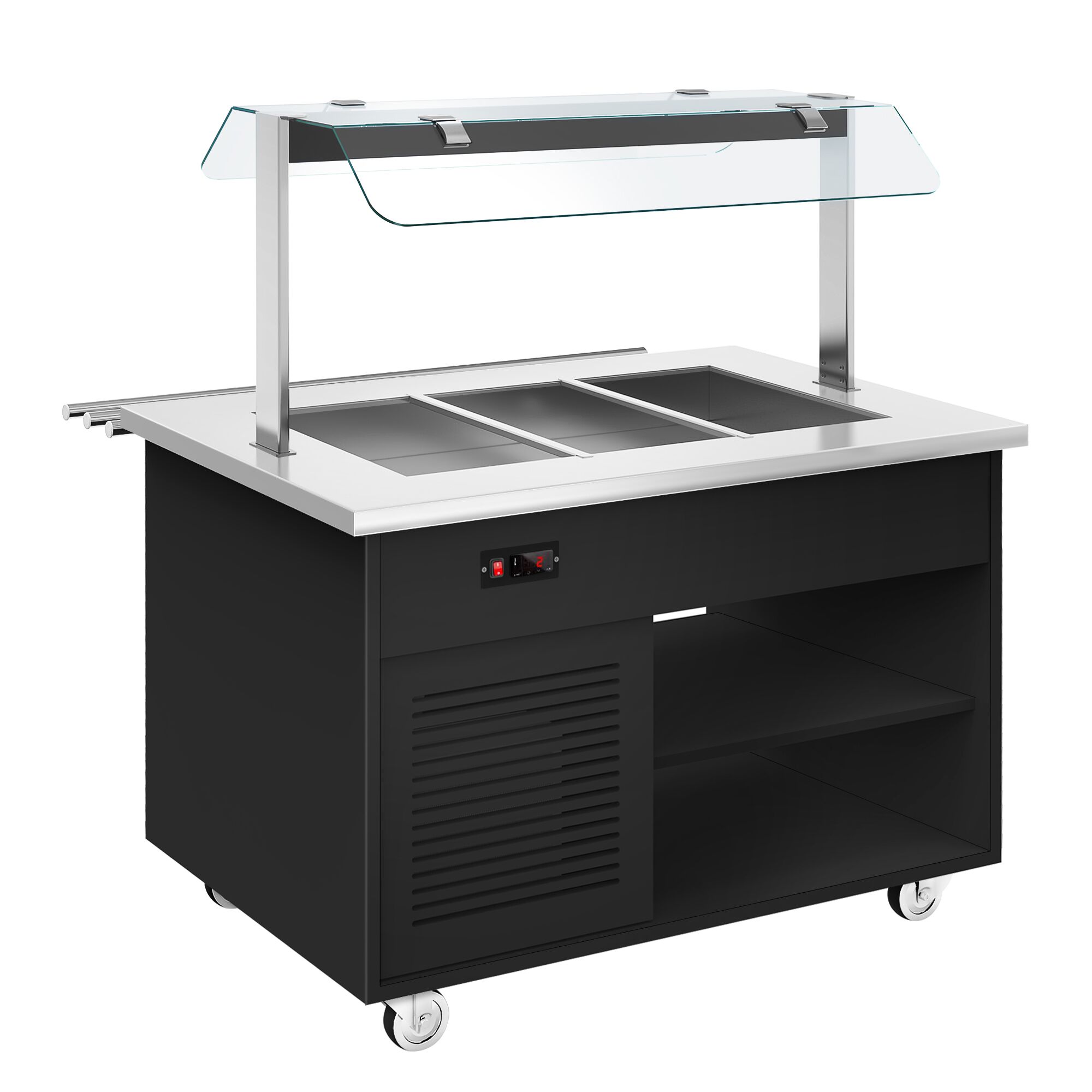 Buffet réfrigéré DANZIG - 1300mm - 3 bacs GN 1/1 - avec Glissière pour plateaux - Noir