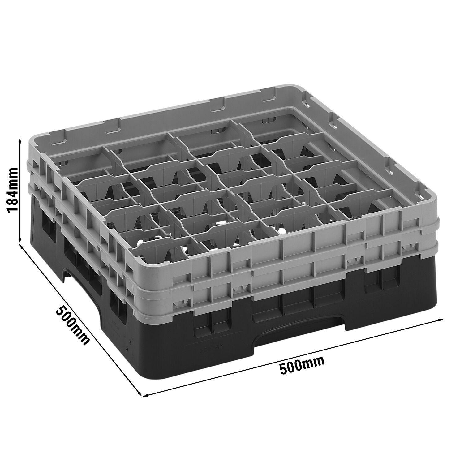 CAMBRO | CAMRACK® - Glazenwasmand 1/1 - 16 vakken - met 2 verlengstukken - 500x500mm - Zwart