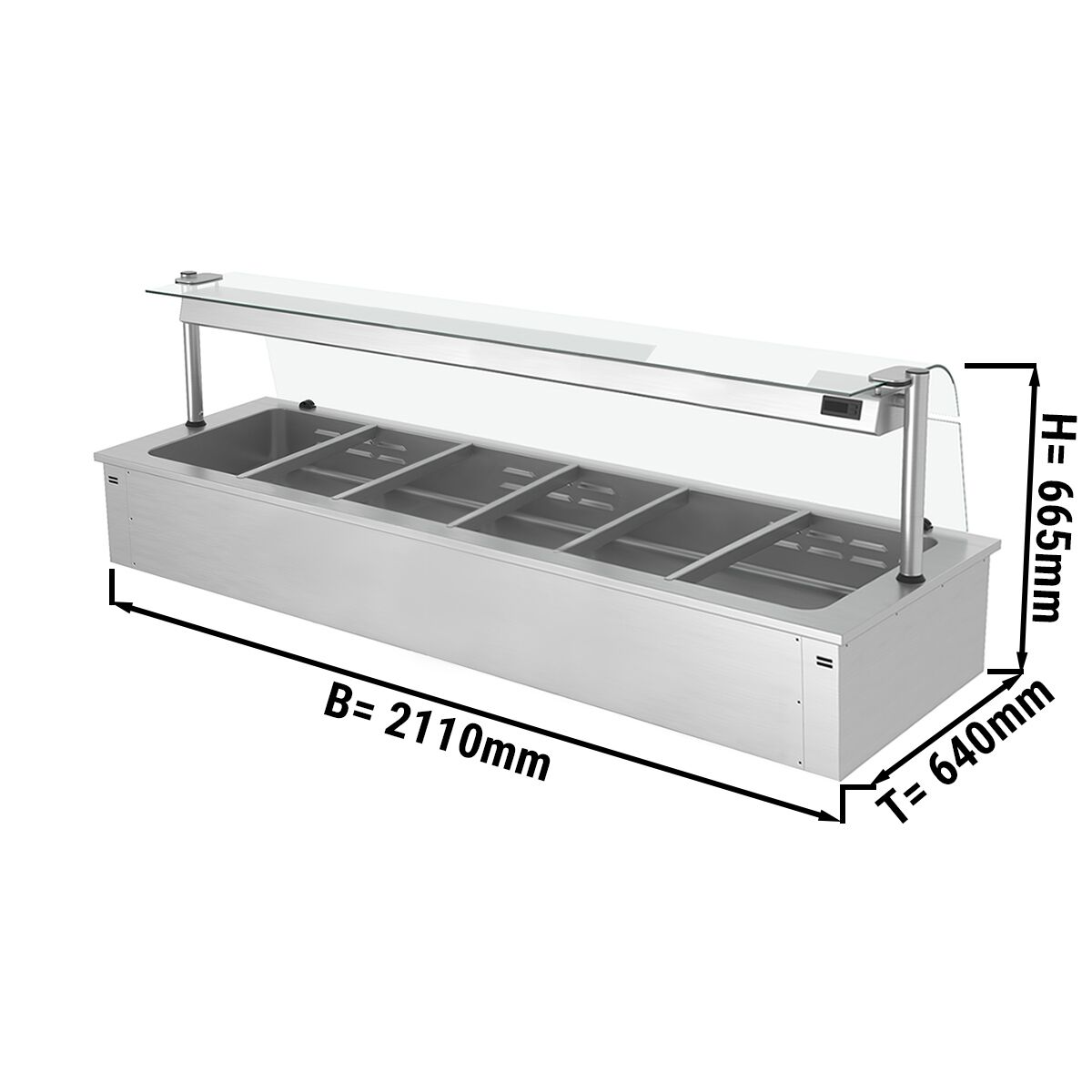 Ankastre Benmari - 2110mm - 6x GN 1/1 - 4,38 kW - Cam siperlikli