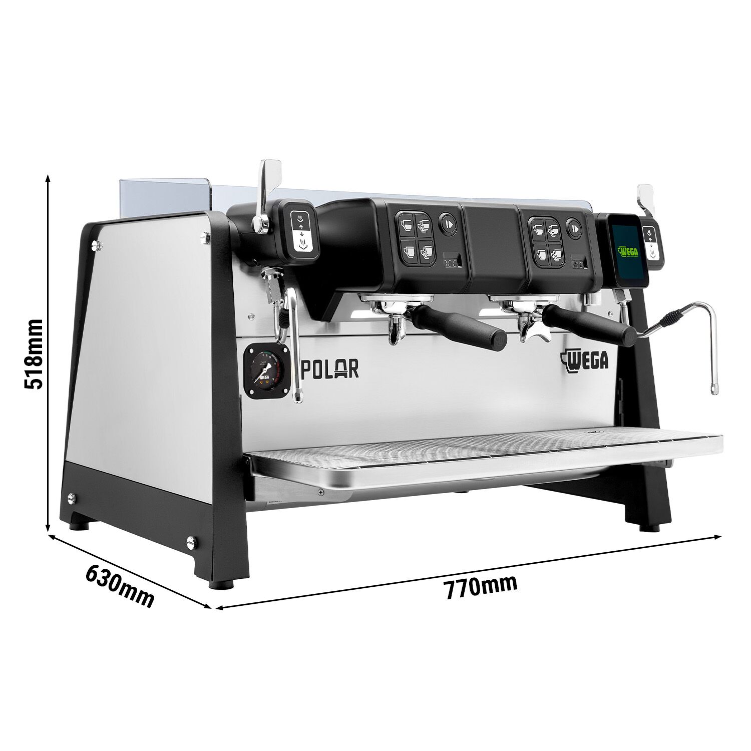WEGA | Polar - Siebträgermaschine - 2 Gruppig - 5,2 kW - mit Shot Counter - Touch - Edelstahl