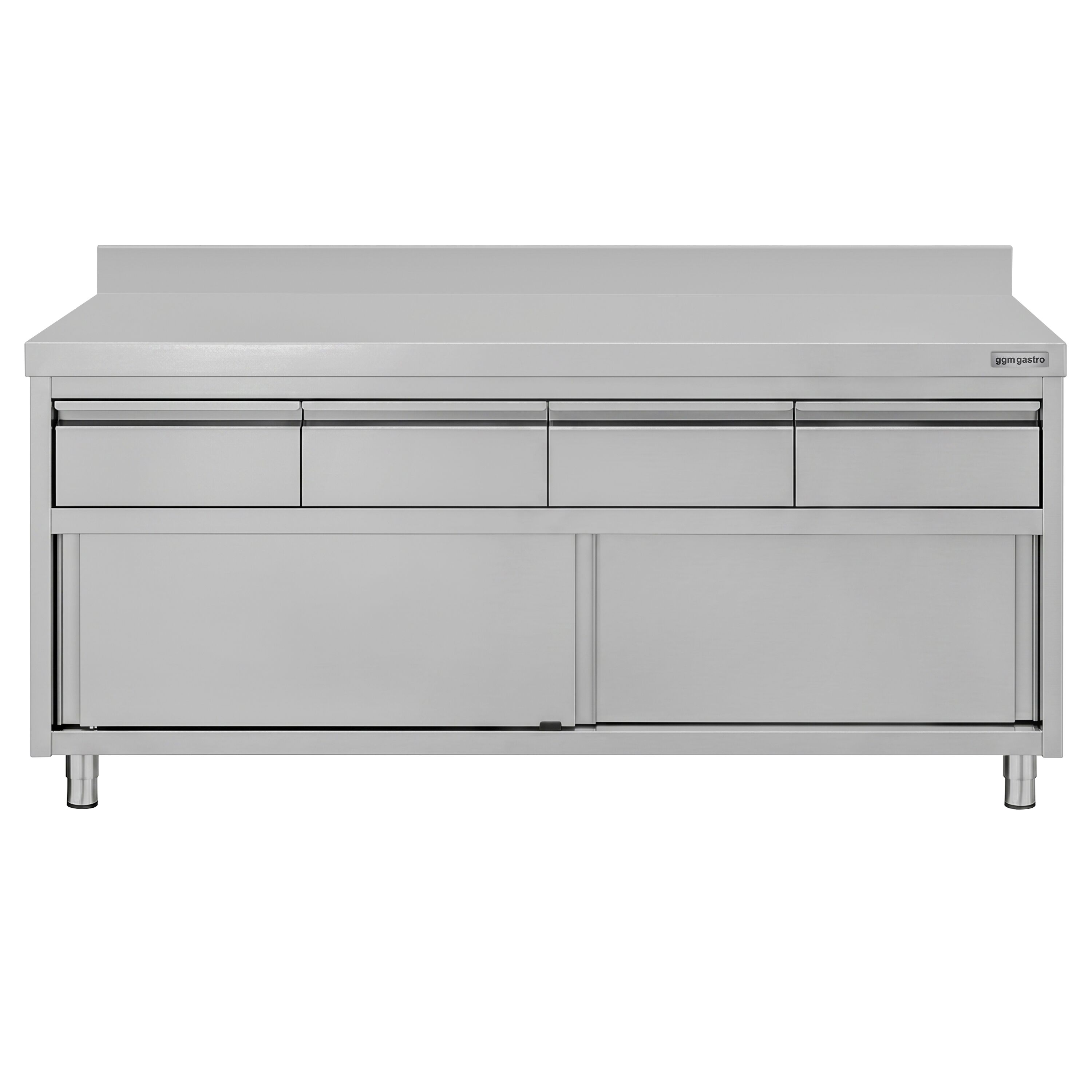Armoire de travail en acier inoxydable ECO - 2000 x 600 mm - avec rebord - avec 4 tiroirs et une porte coulissante