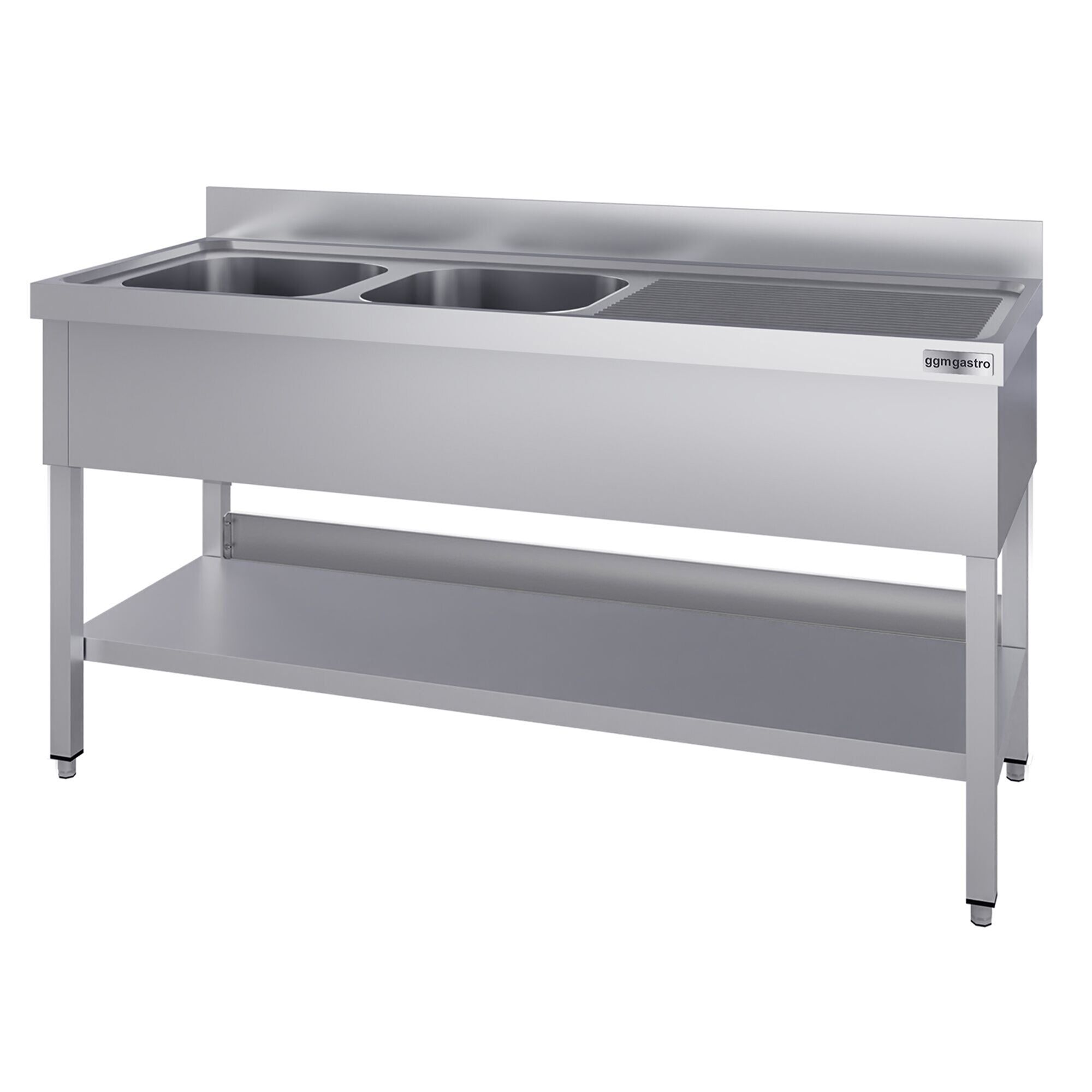 Plonge en inox ECO - 1800x600mm - avec étagère basse - 2 bacs à gauche