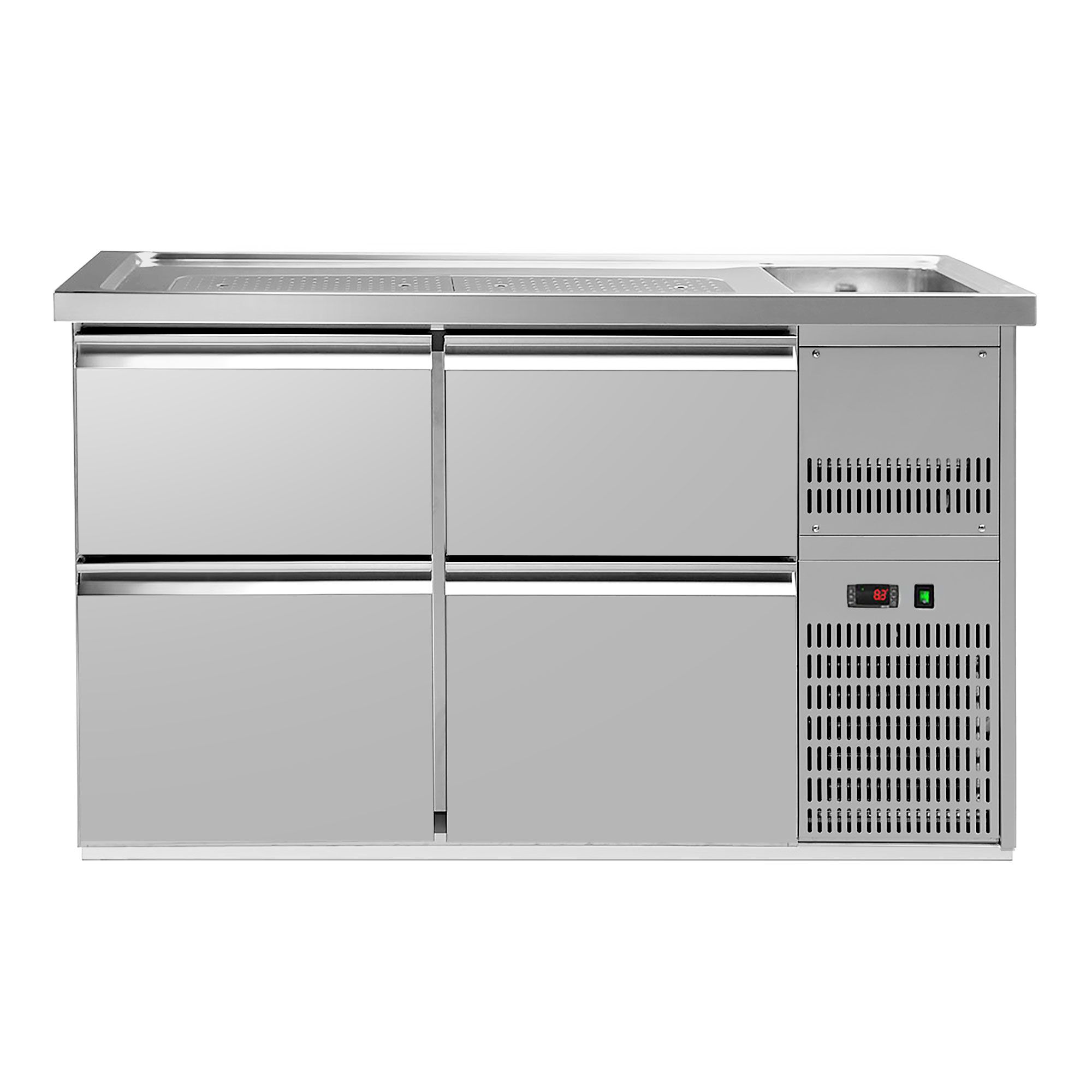 Comptoir de bar réfrigéré Premium PLUS – 1550 × 700 mm – 4 tiroirs