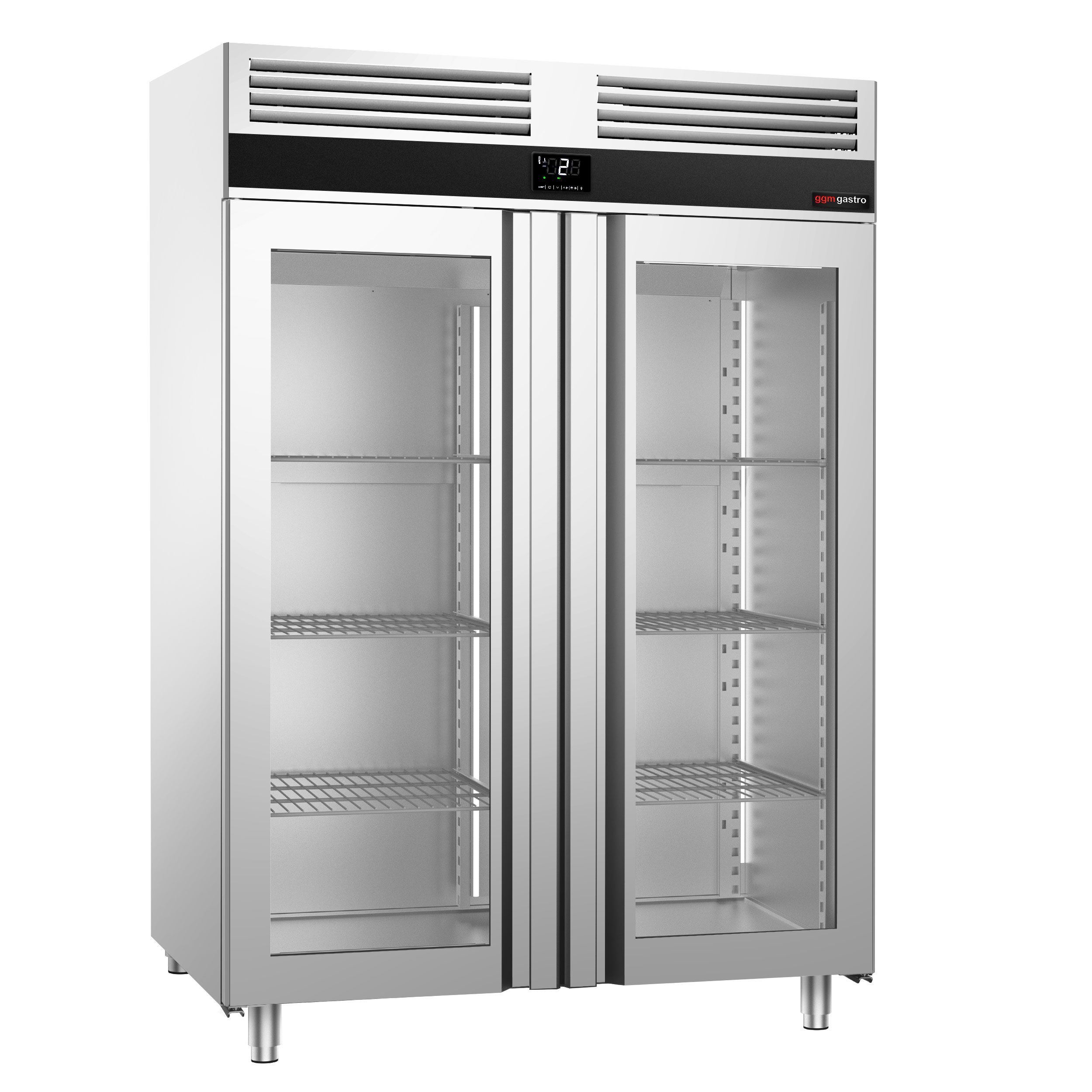 Armoire réfrigérée vitrée positive en acier inoxydable AISI 304 PREMIUM - GN 2/1 - 1400 L - avec 2 portes vitrées & Glissières GN & 6 grilles