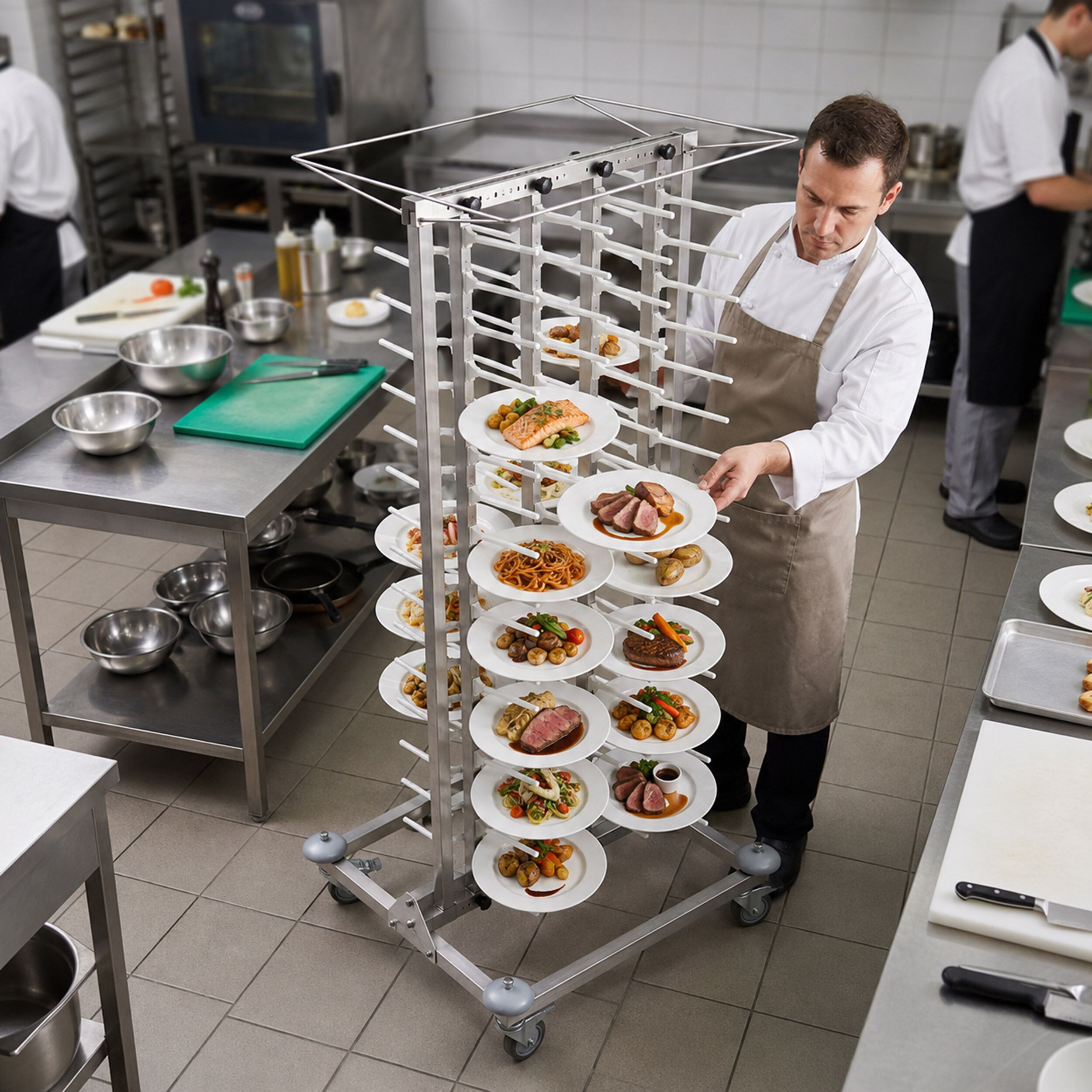 Commercial Mobile Plate Rack Double-Column - up to 80 Plates - Ø 16-32cm - Banqueting
