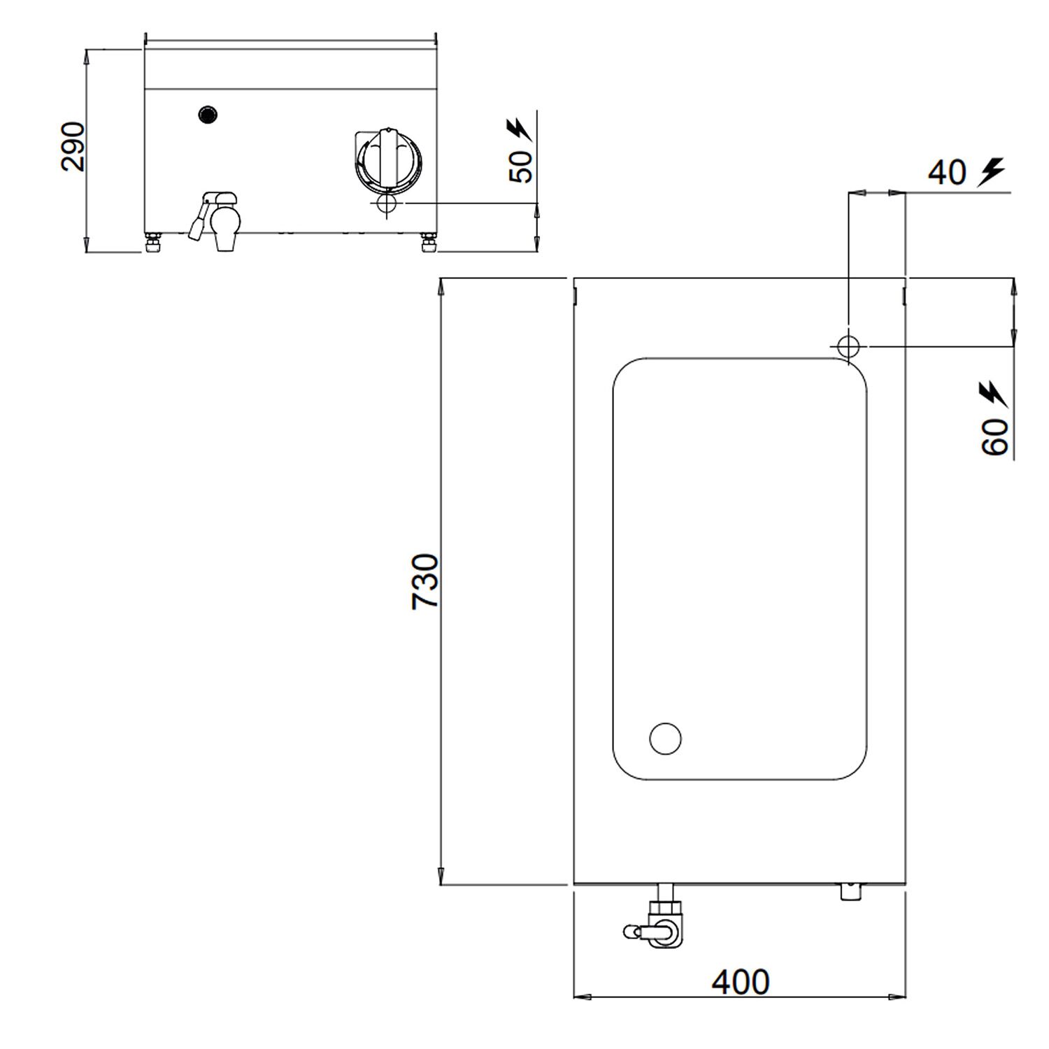 Countertop Bain Marie - GN 1/1 - 150mm deep - 1,2 kW - Wet Heat - with Drain Tap