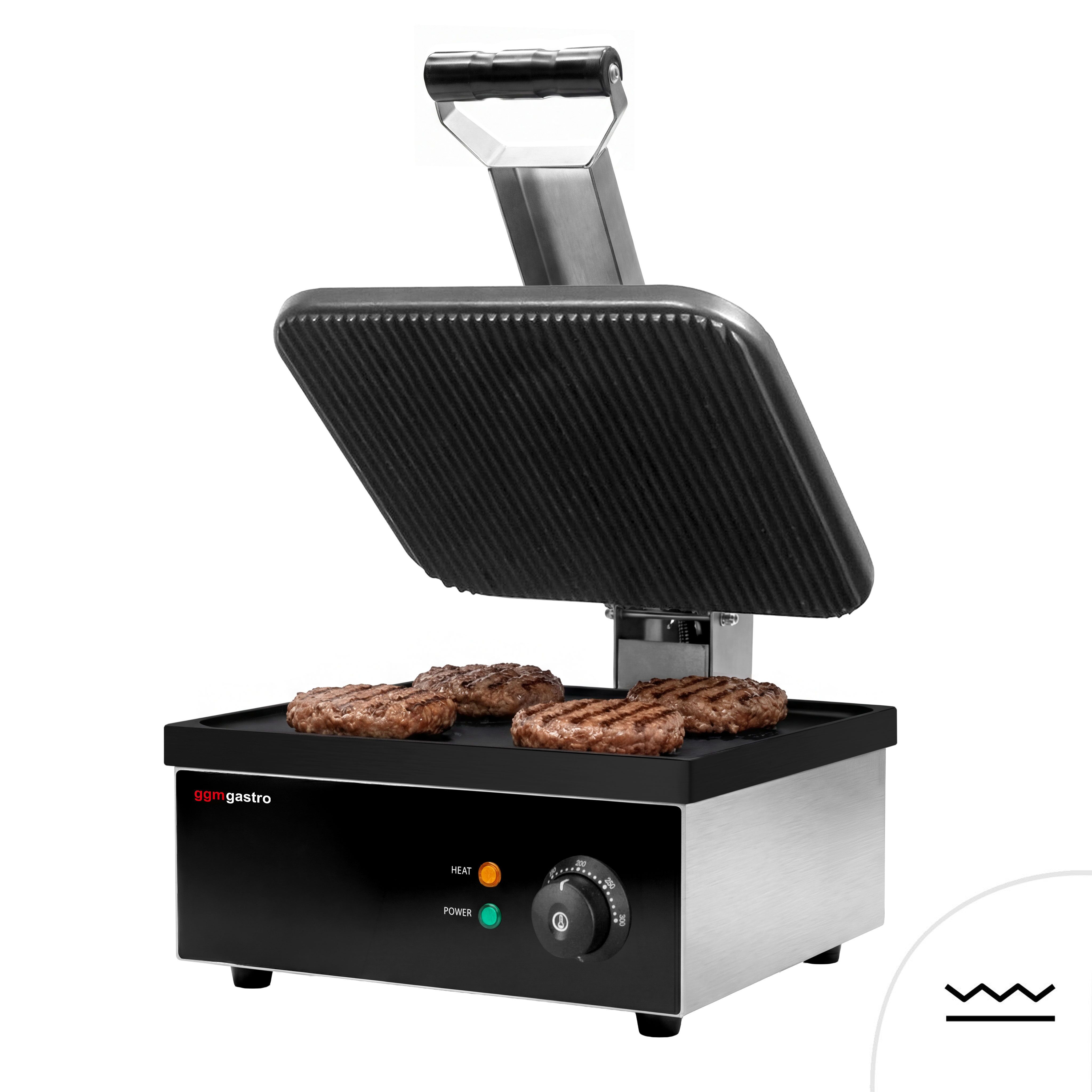 Table de préparation – 1210 mm – 2 portes – pour 9 bacs GN 1/6 – incl. grill de contact & machine à hamburgers